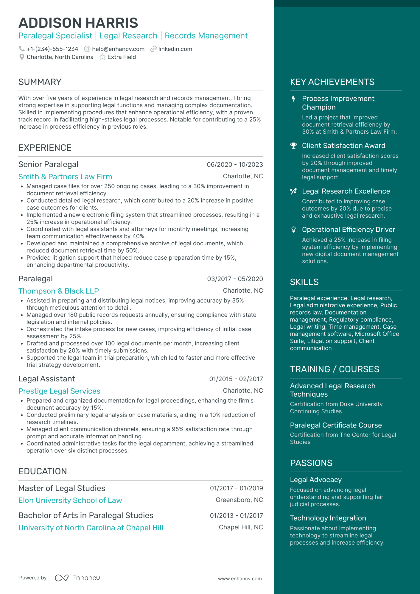 Paralegal Coordinator Resume Example