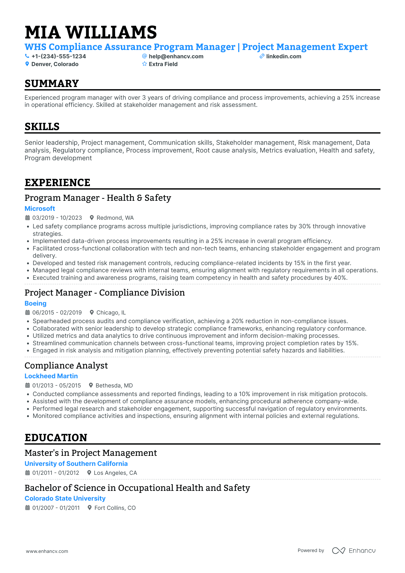 Compliance Assurance Manager Resume Example