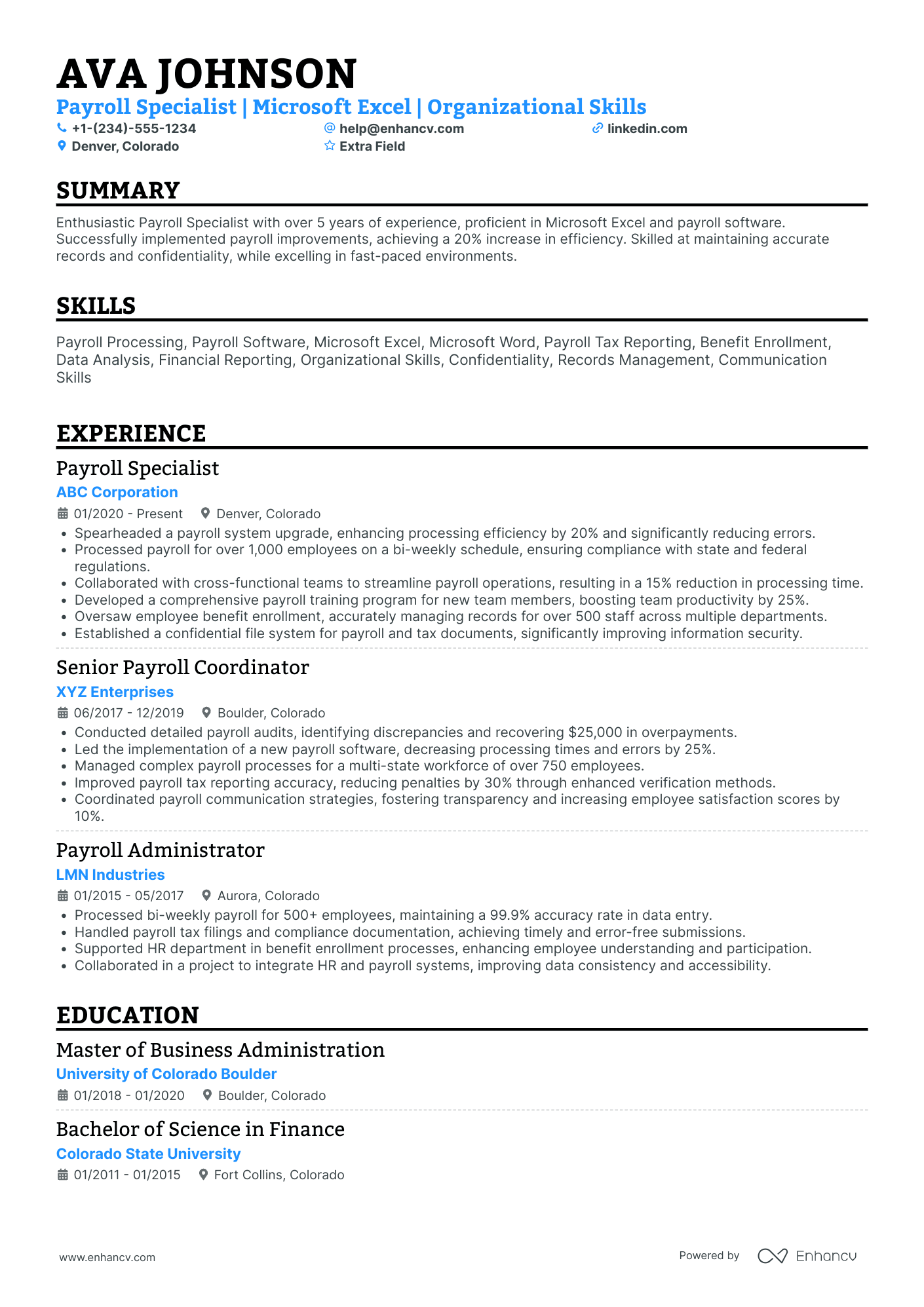 Payroll Accounts Clerk Resume Example