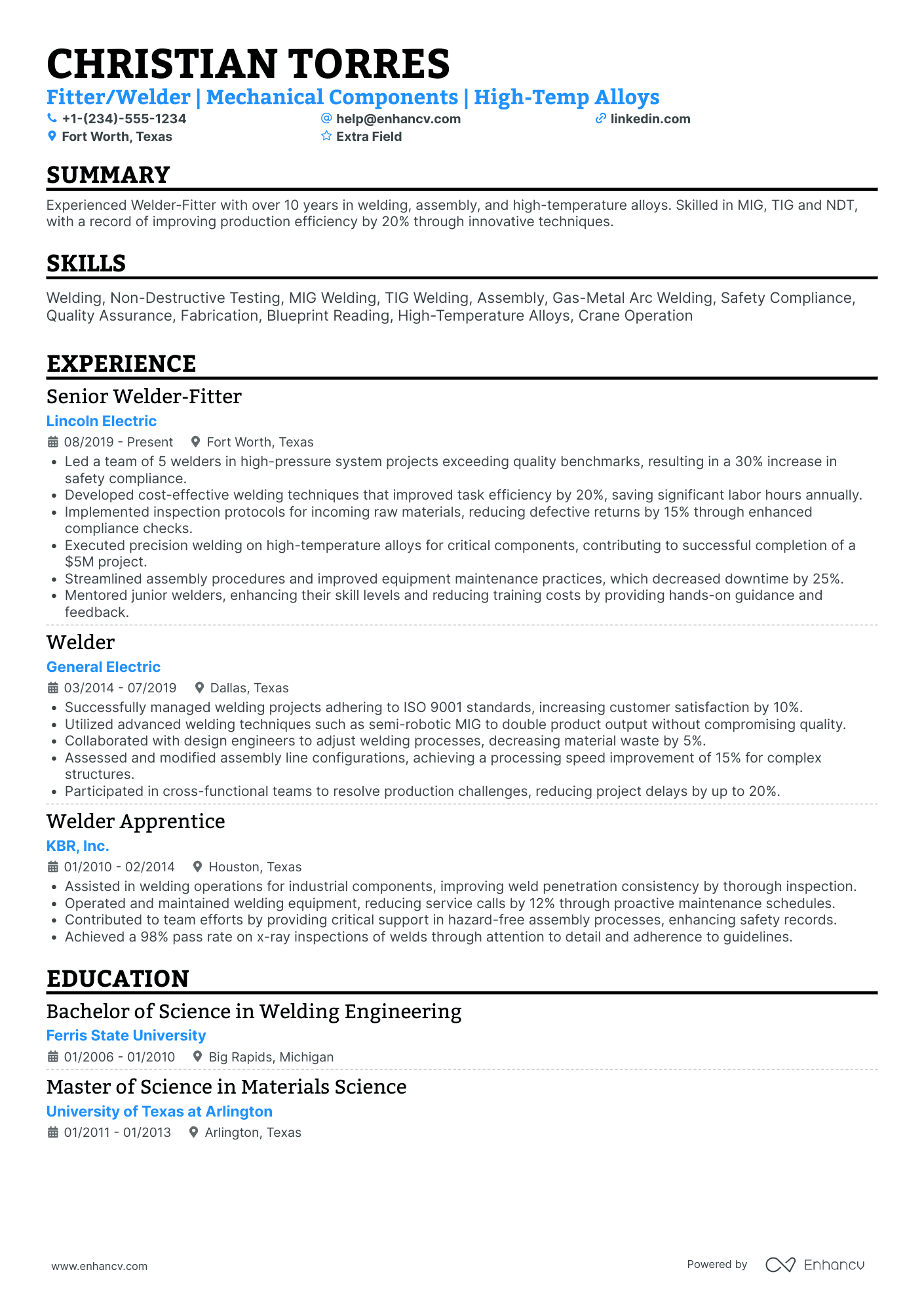 Welder Fitter Resume Example