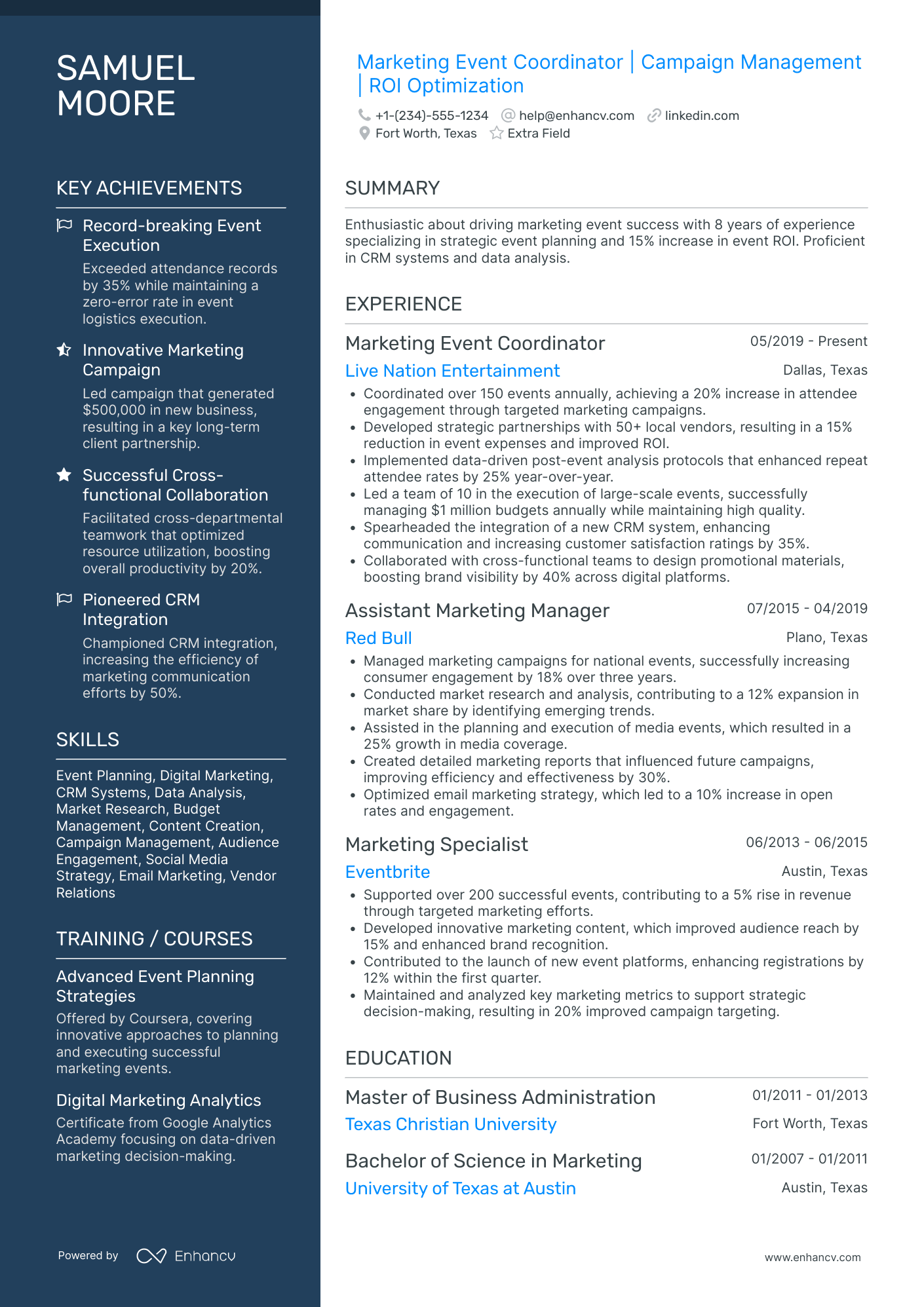 Marketing Event Coordinator Resume Example