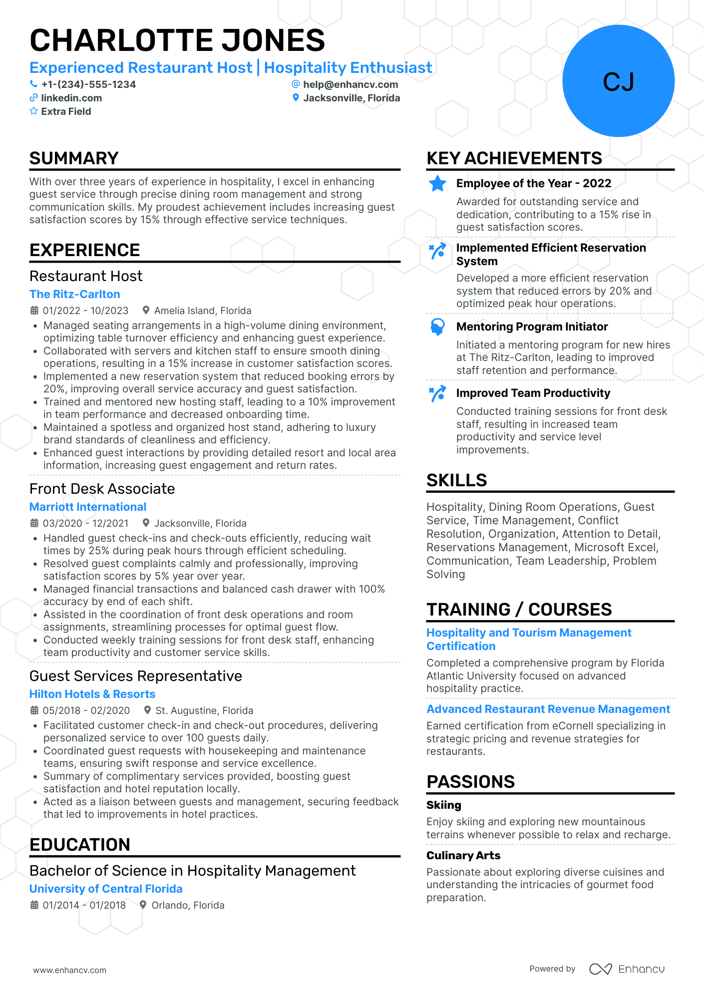 Restaurant Hostess Manager Resume Example