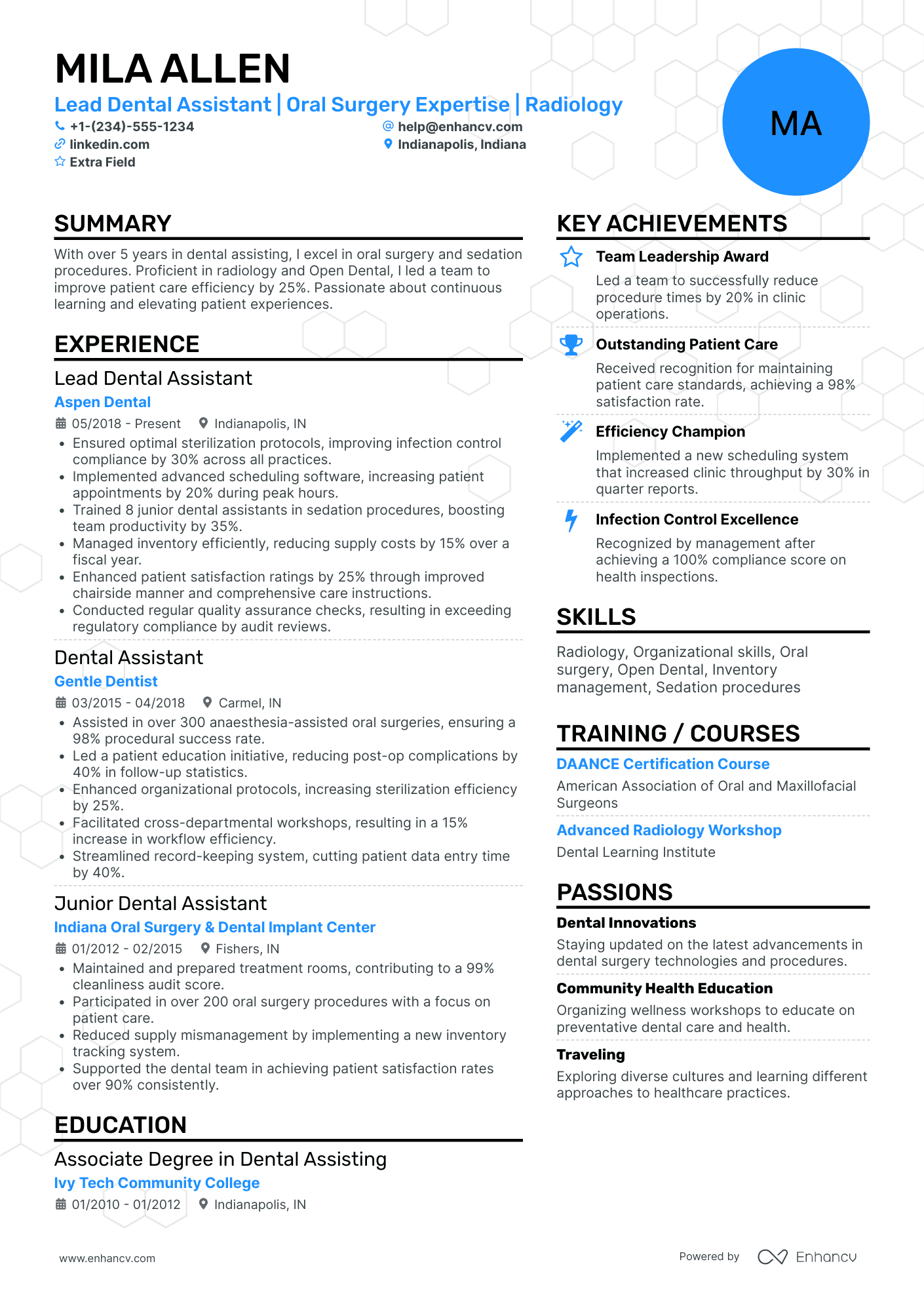 Lead Dental Assistant Resume Example