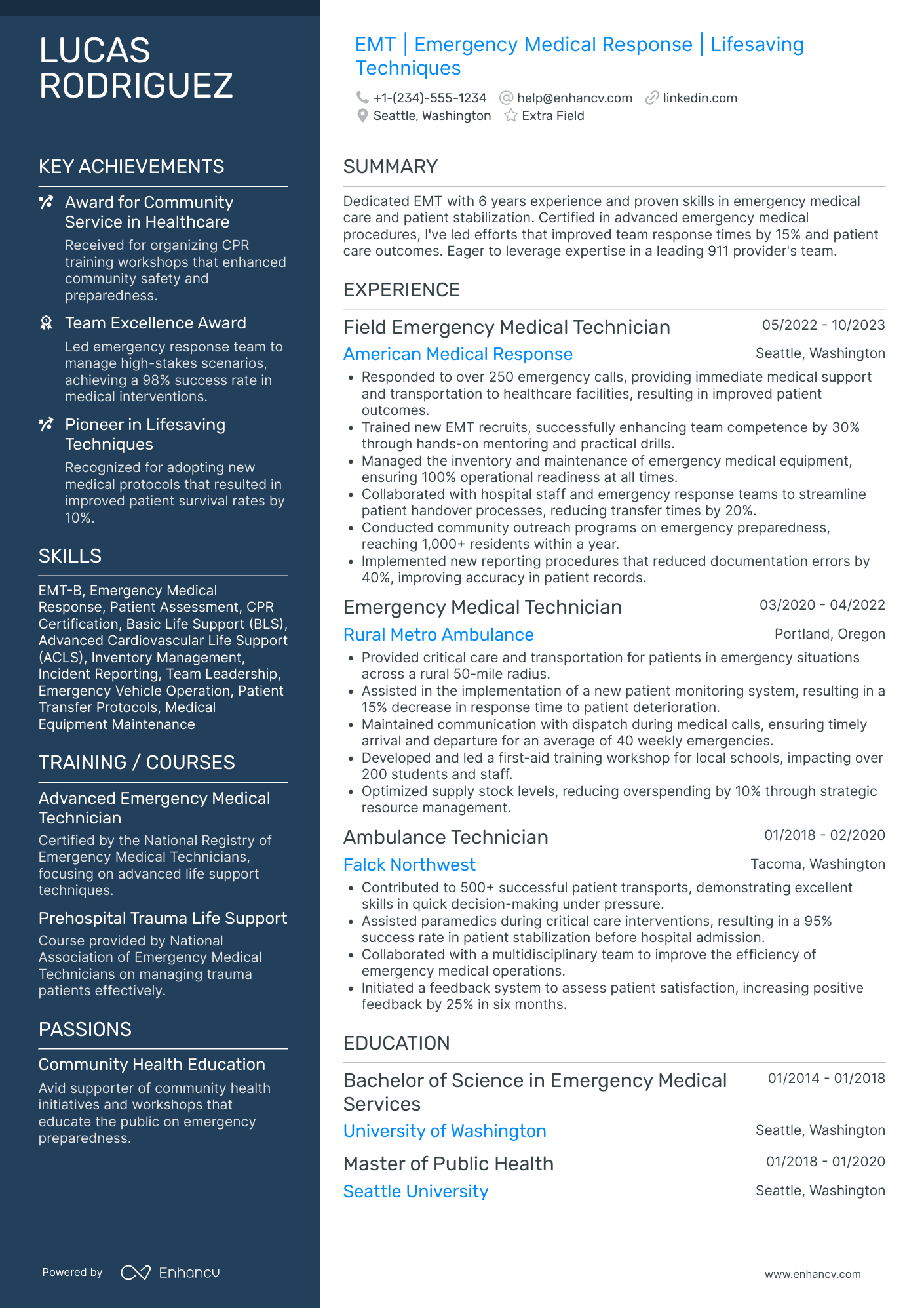 EMT Basic Resume Example