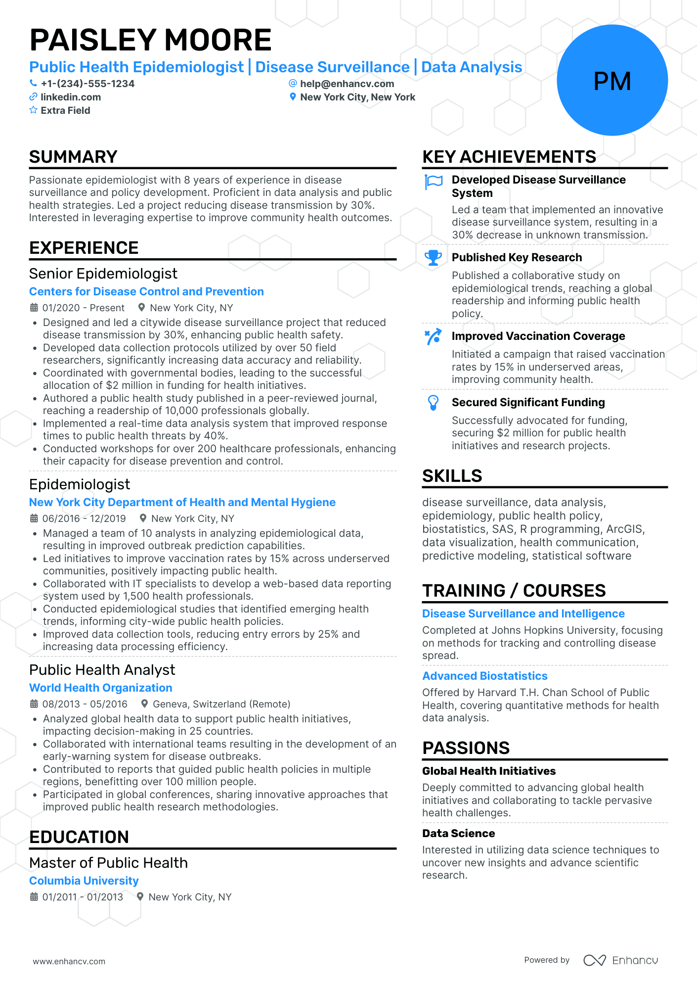 Public Health Epidemiologist Resume Example