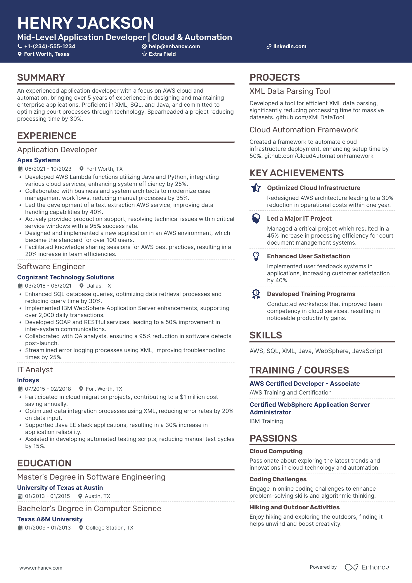 Mid Level AWS Developer Resume Example