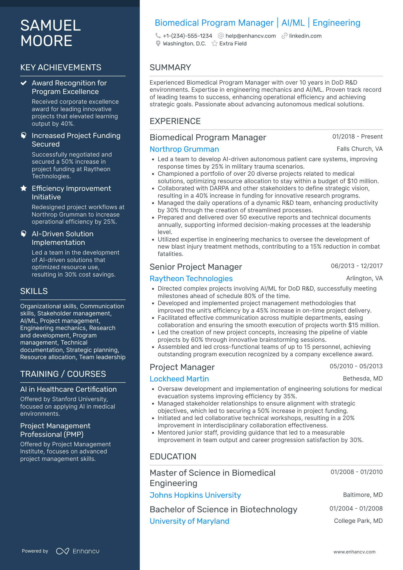 Biomedical Engineering Operations Manager Resume Example