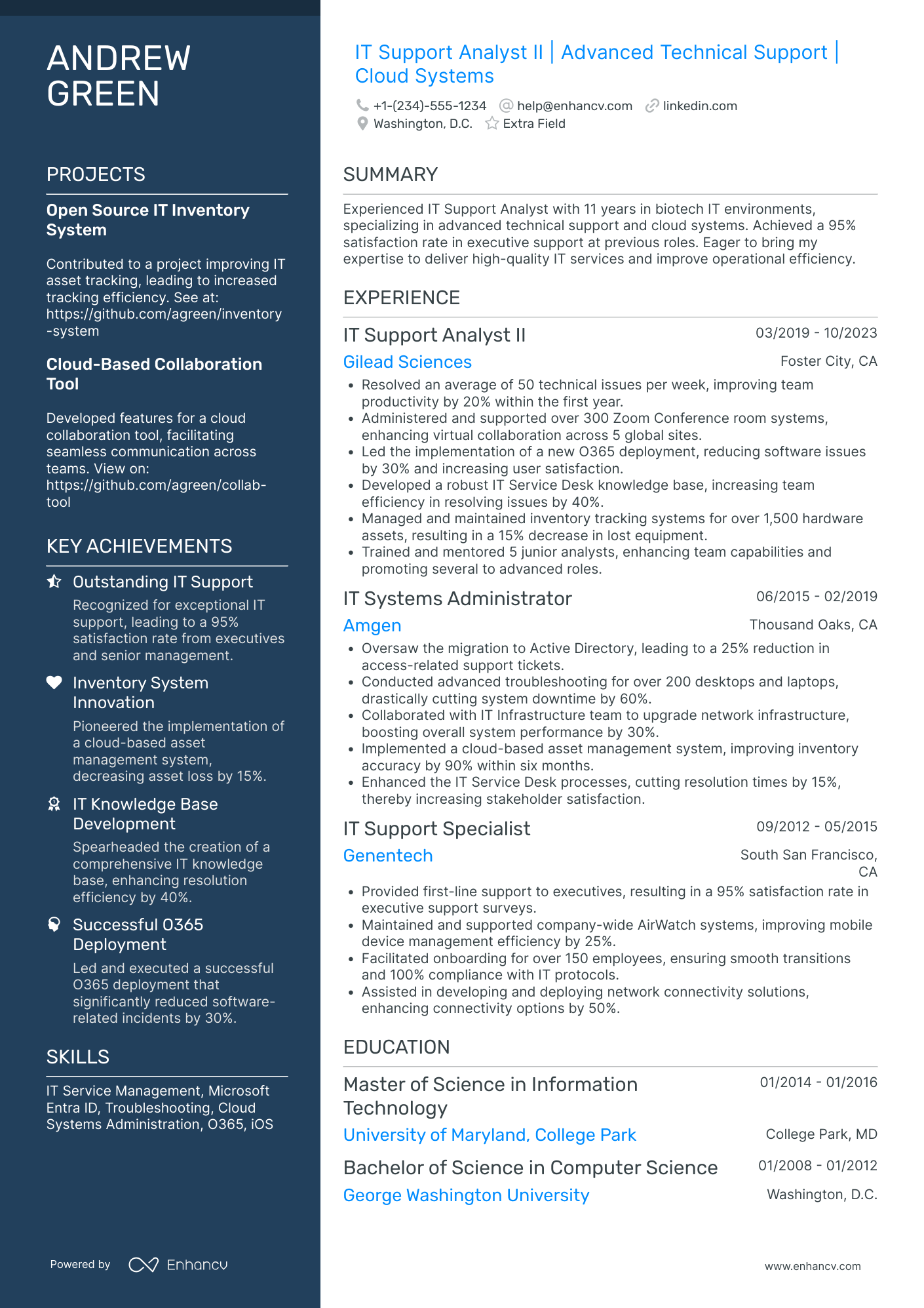 IT Support Analyst II Resume Example