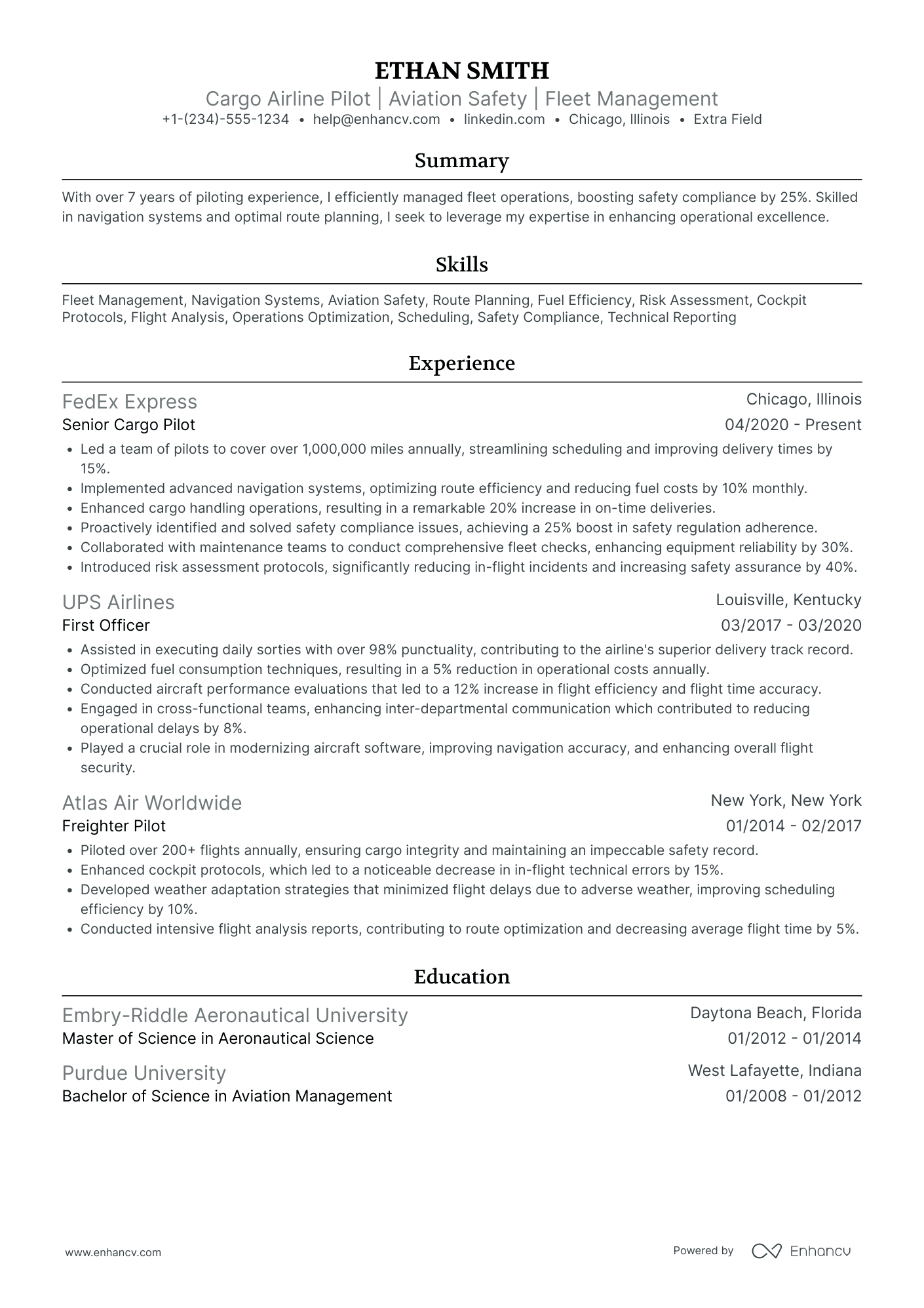 Cargo Airline Pilot Resume Example