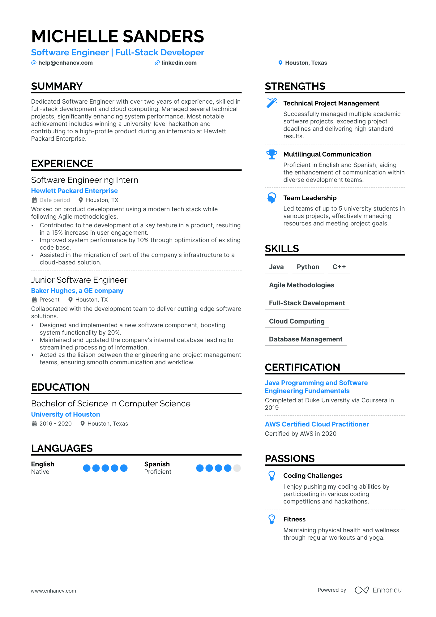 Junior Software Engineer Resume Example