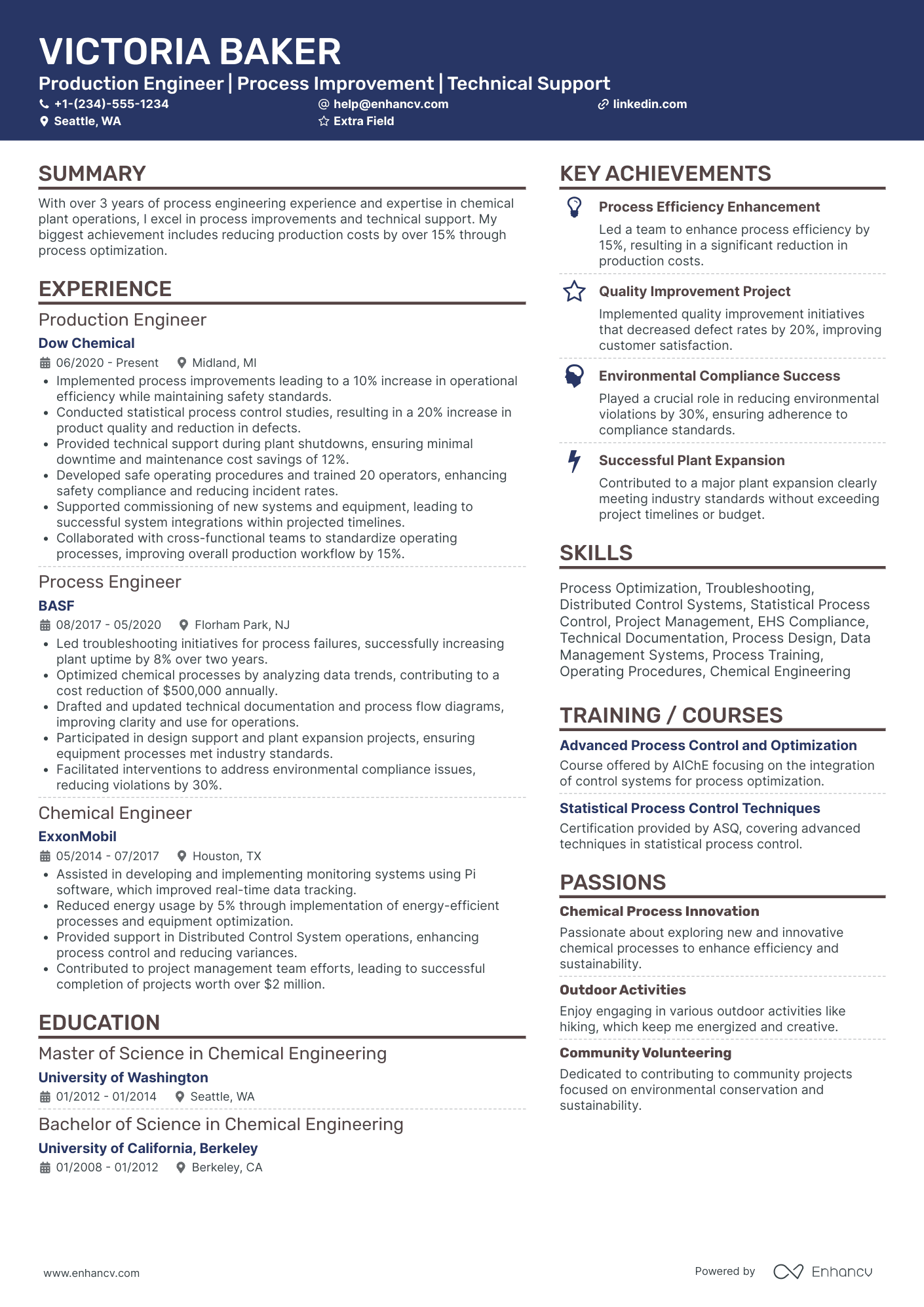 Chemical Plant Engineer Resume Example