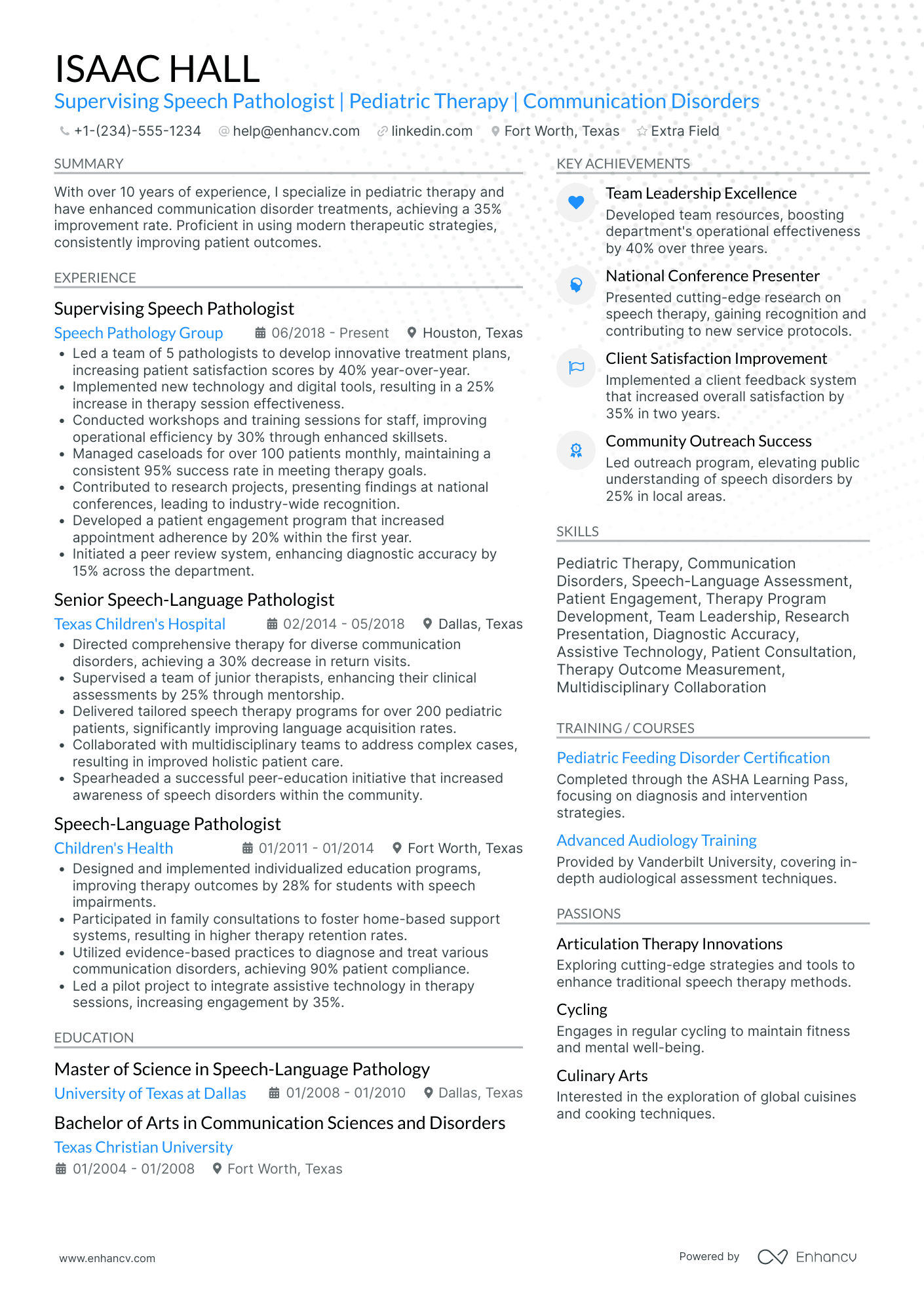 Supervising Speech Pathologist Resume Example