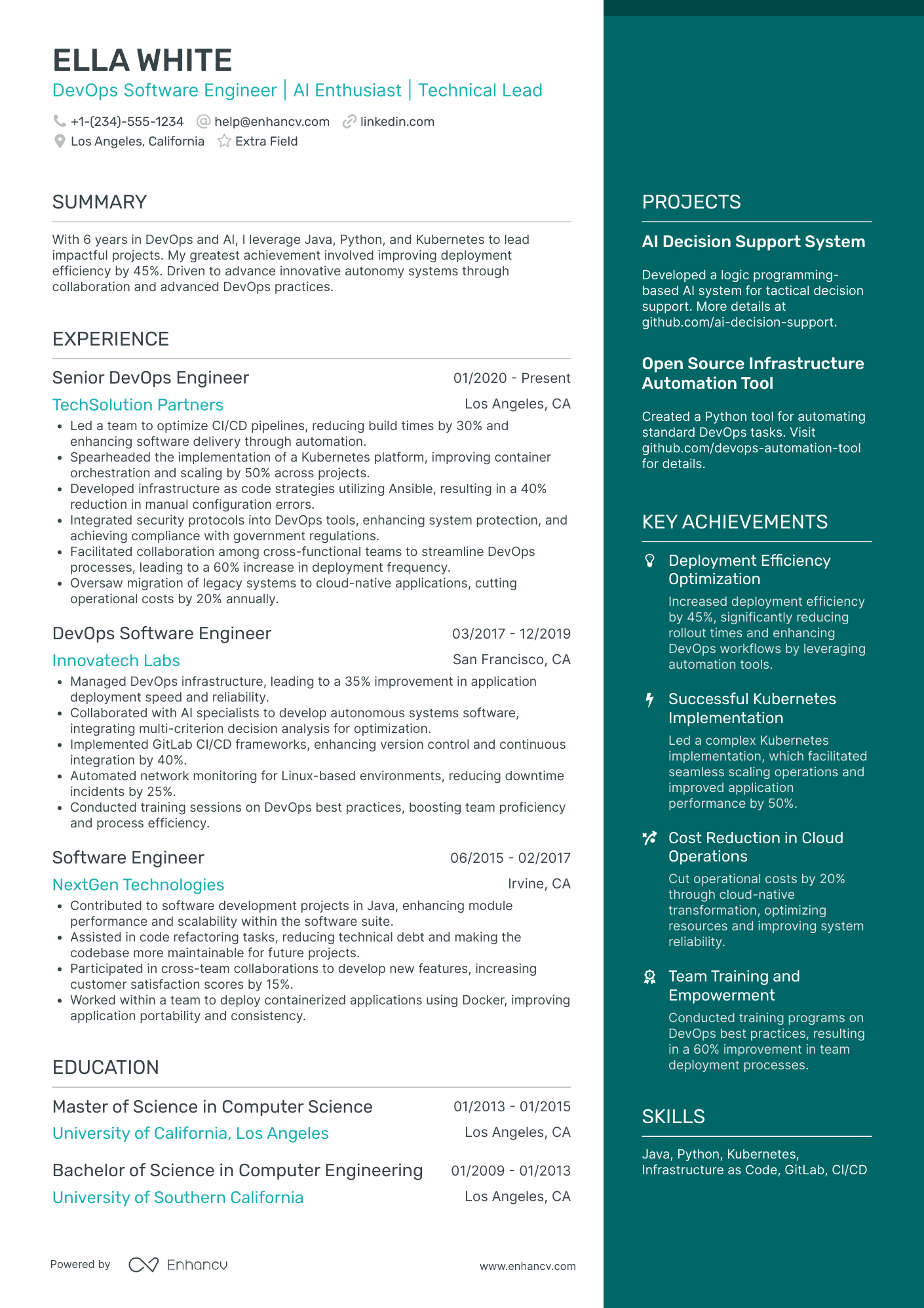 Devops Software Engineer Resume Example