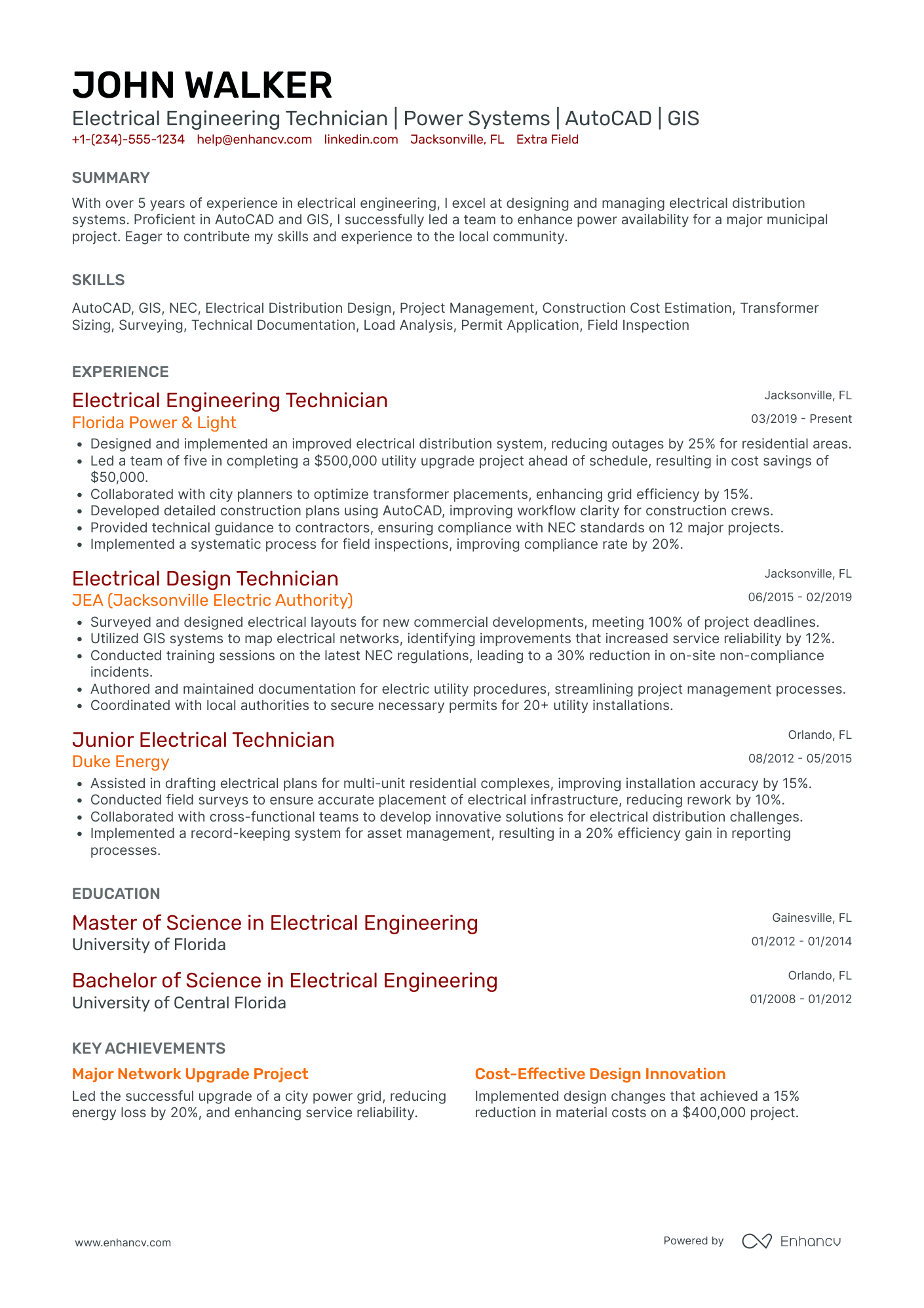 Electrical Engineering Technician Resume Example