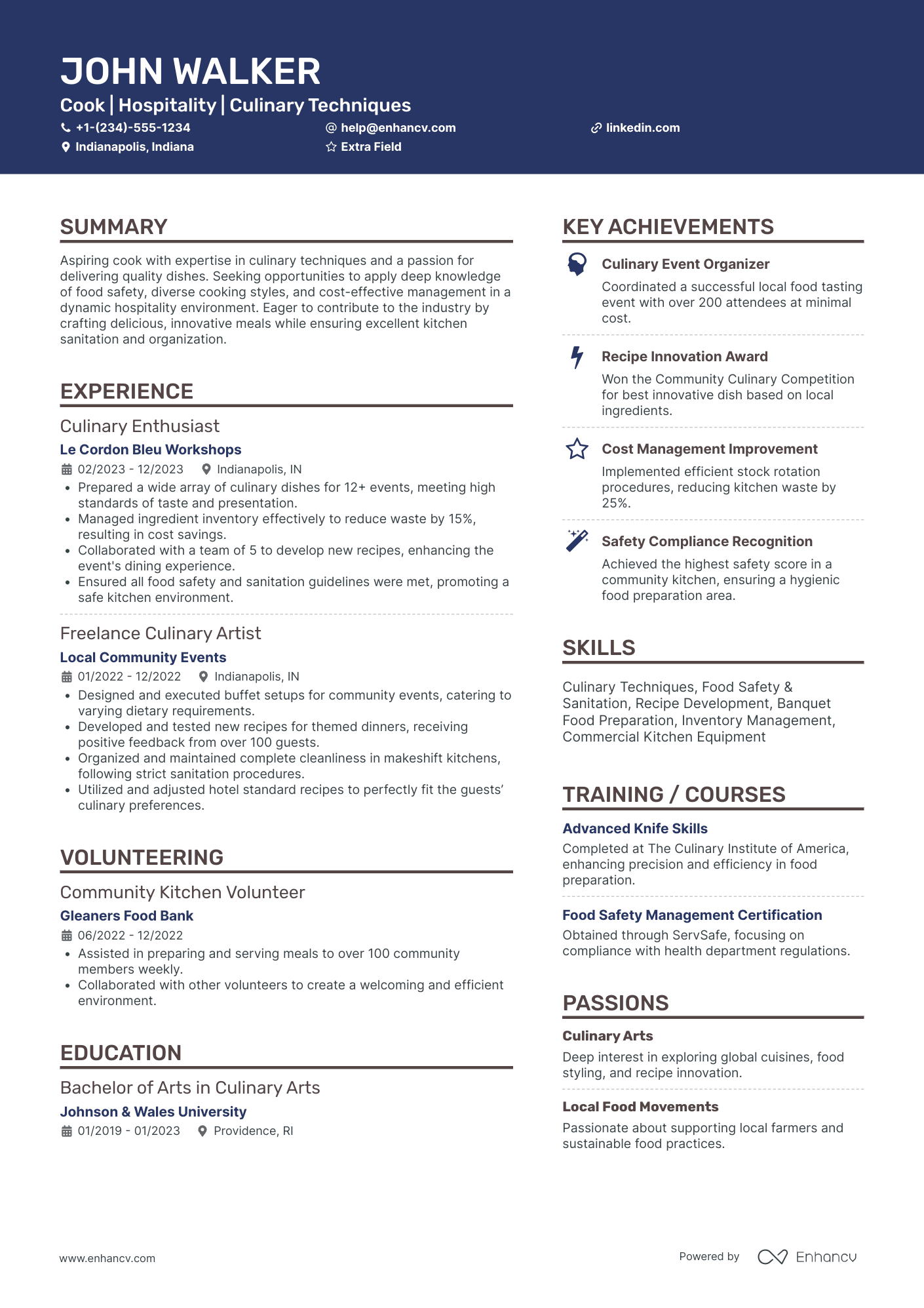 Line Cook Intern Resume Example