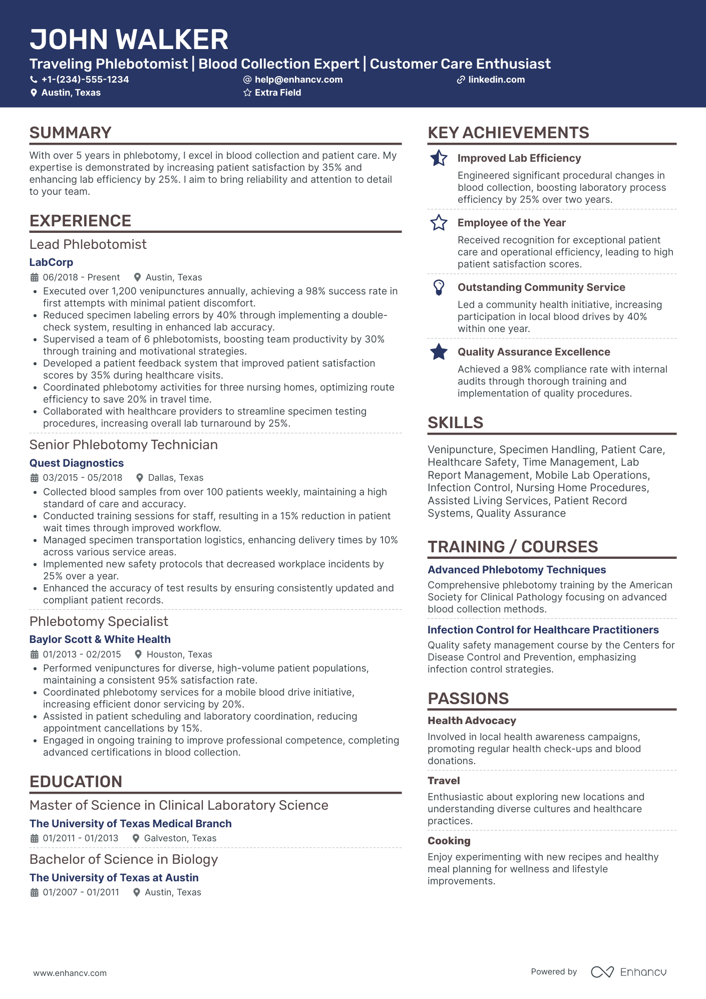 Traveling Phlebotomist Resume Example