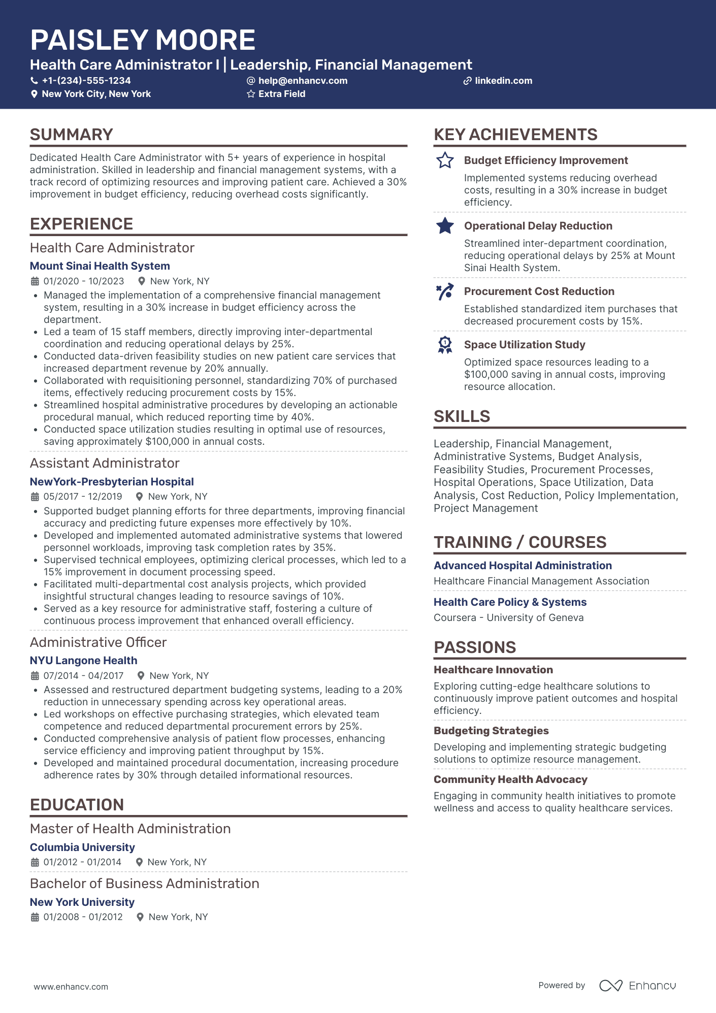 Healthcare Management Administrator Resume Example