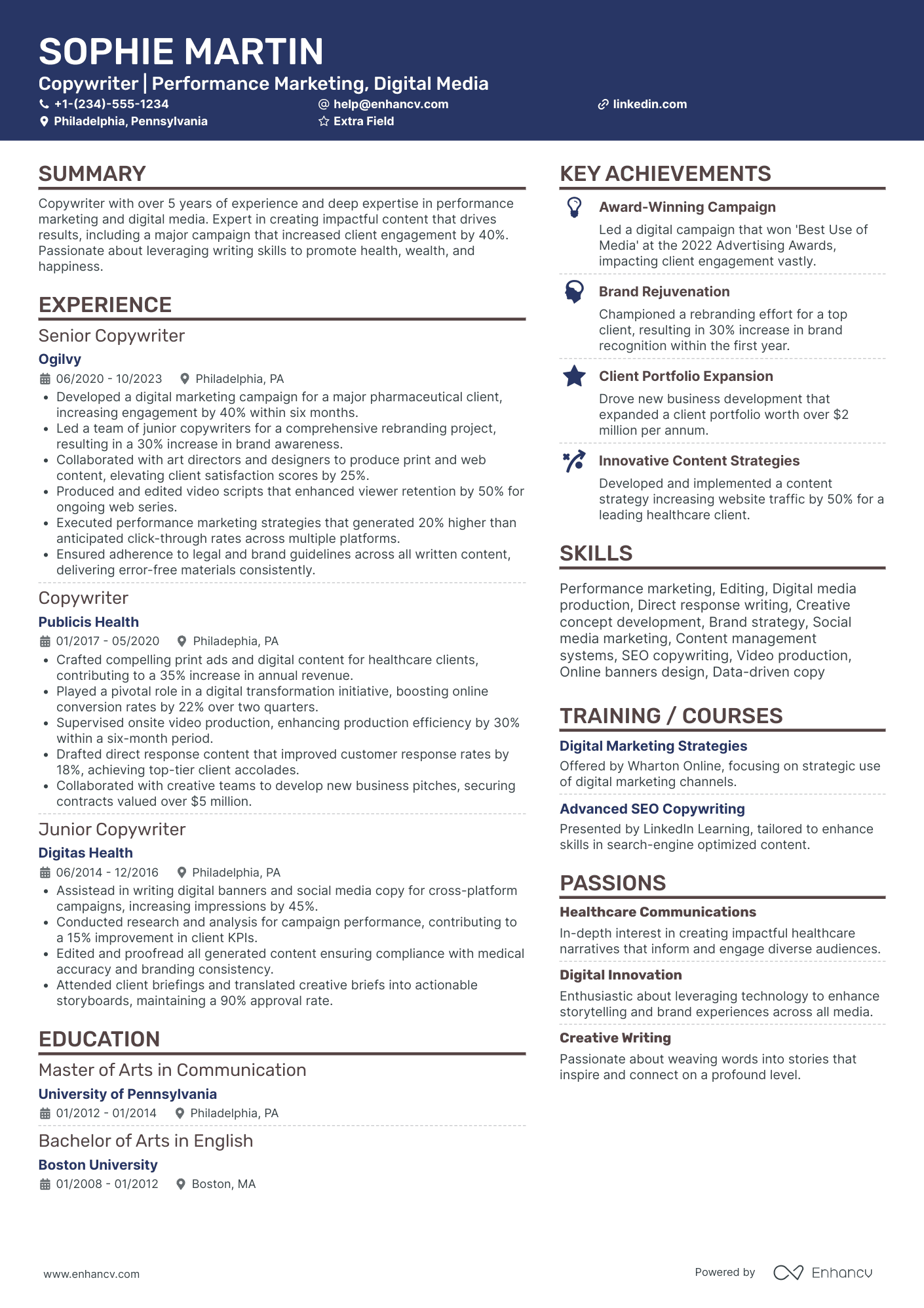 Digital Copywriter Resume Example