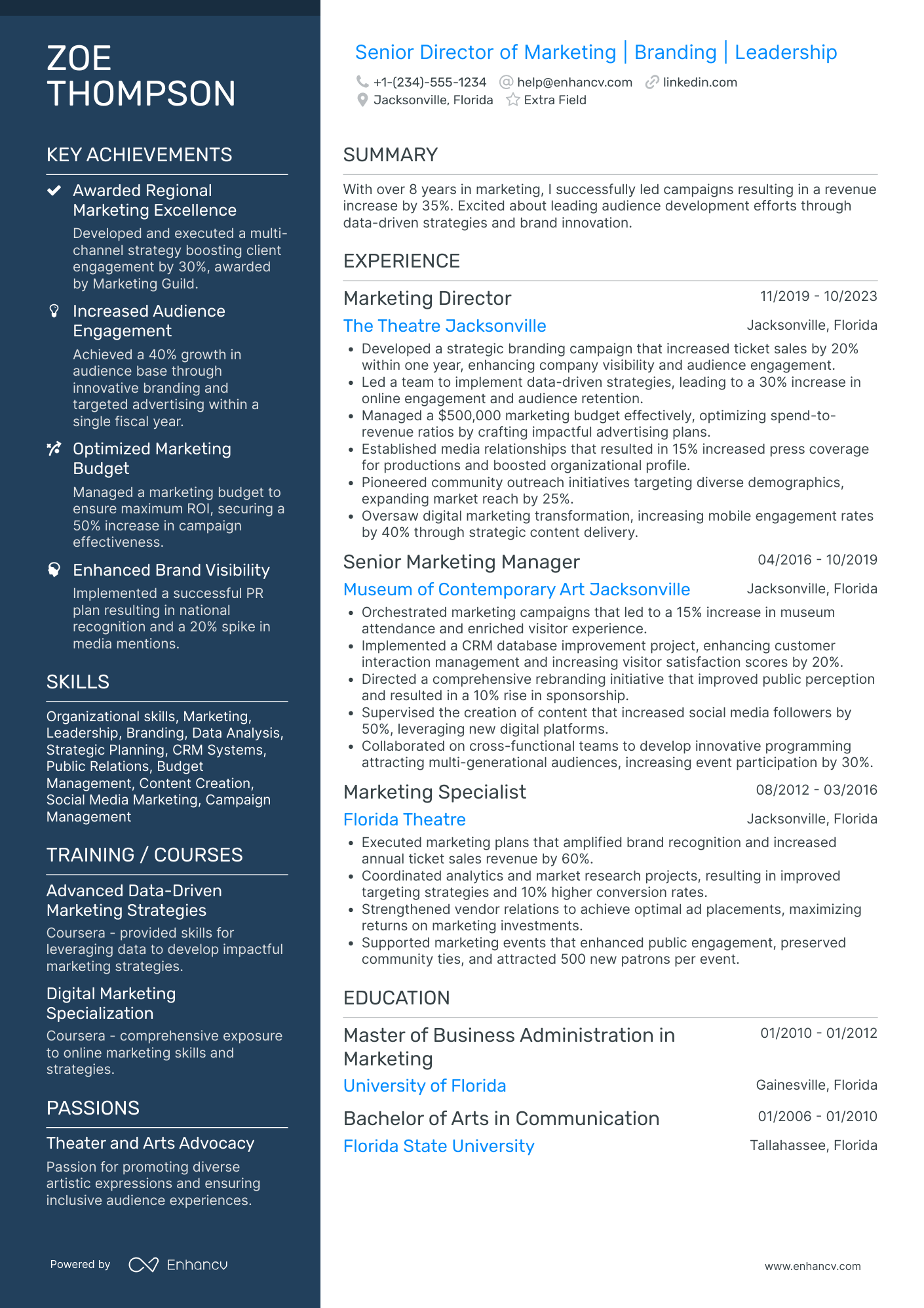 Senior Director of Marketing Resume Example