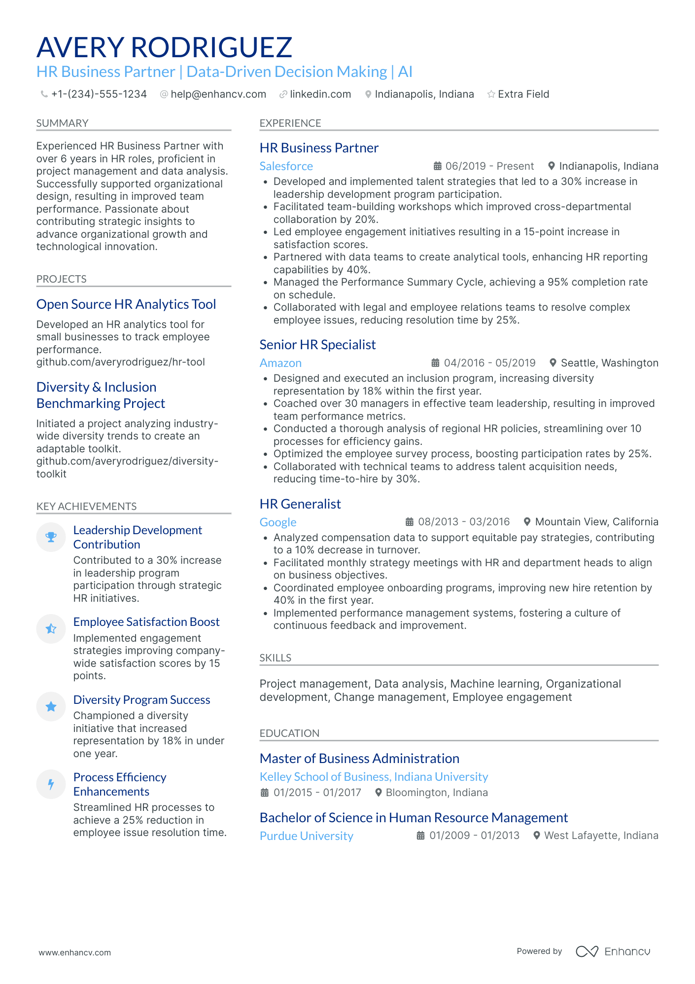 Facebook HR Consultant Resume Example