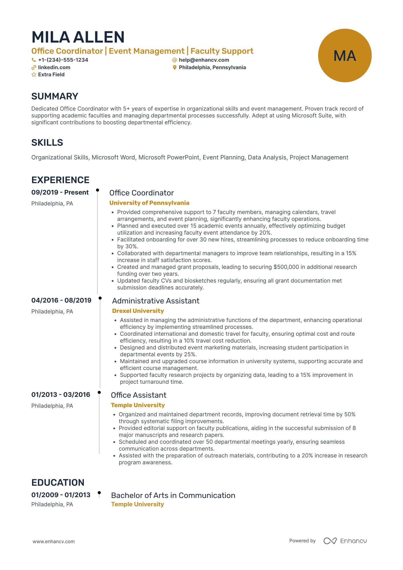 Office Assistant Coordinator Resume Example