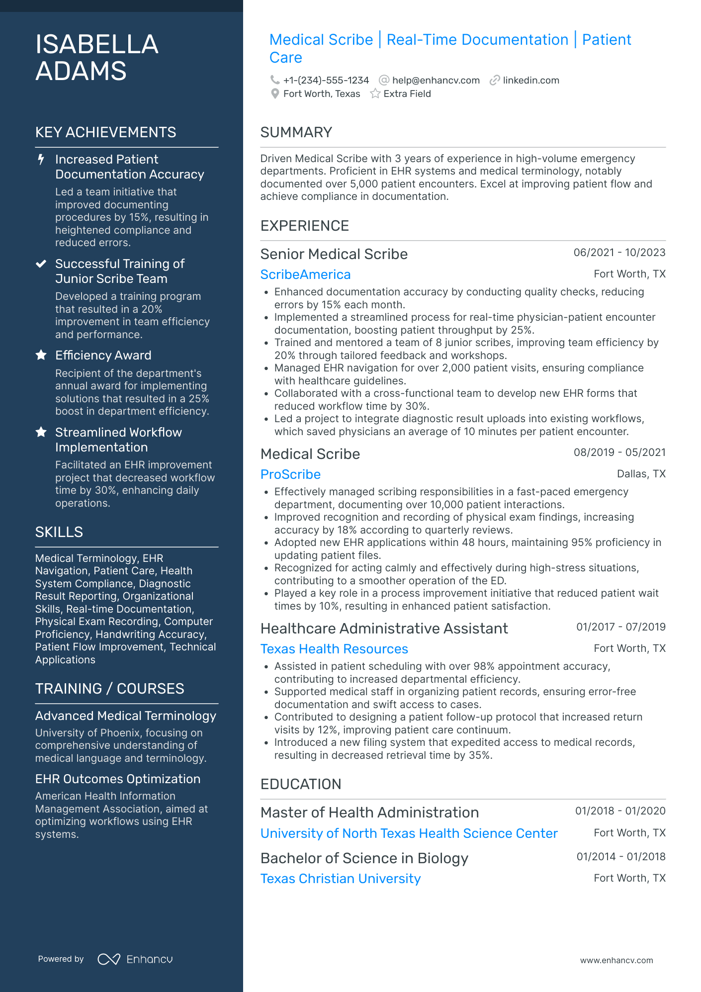 Emergency Department Medical Scribe Resume Example