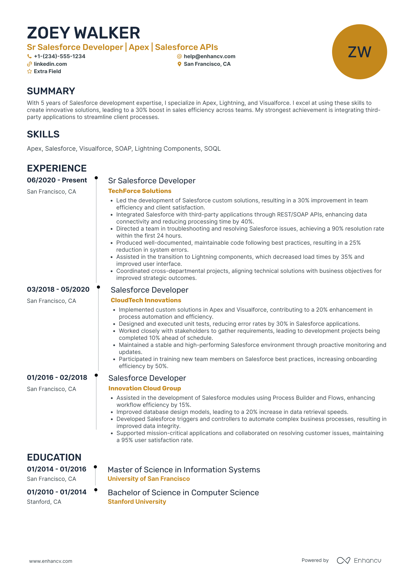 Senior Salesforce Developer Resume Example