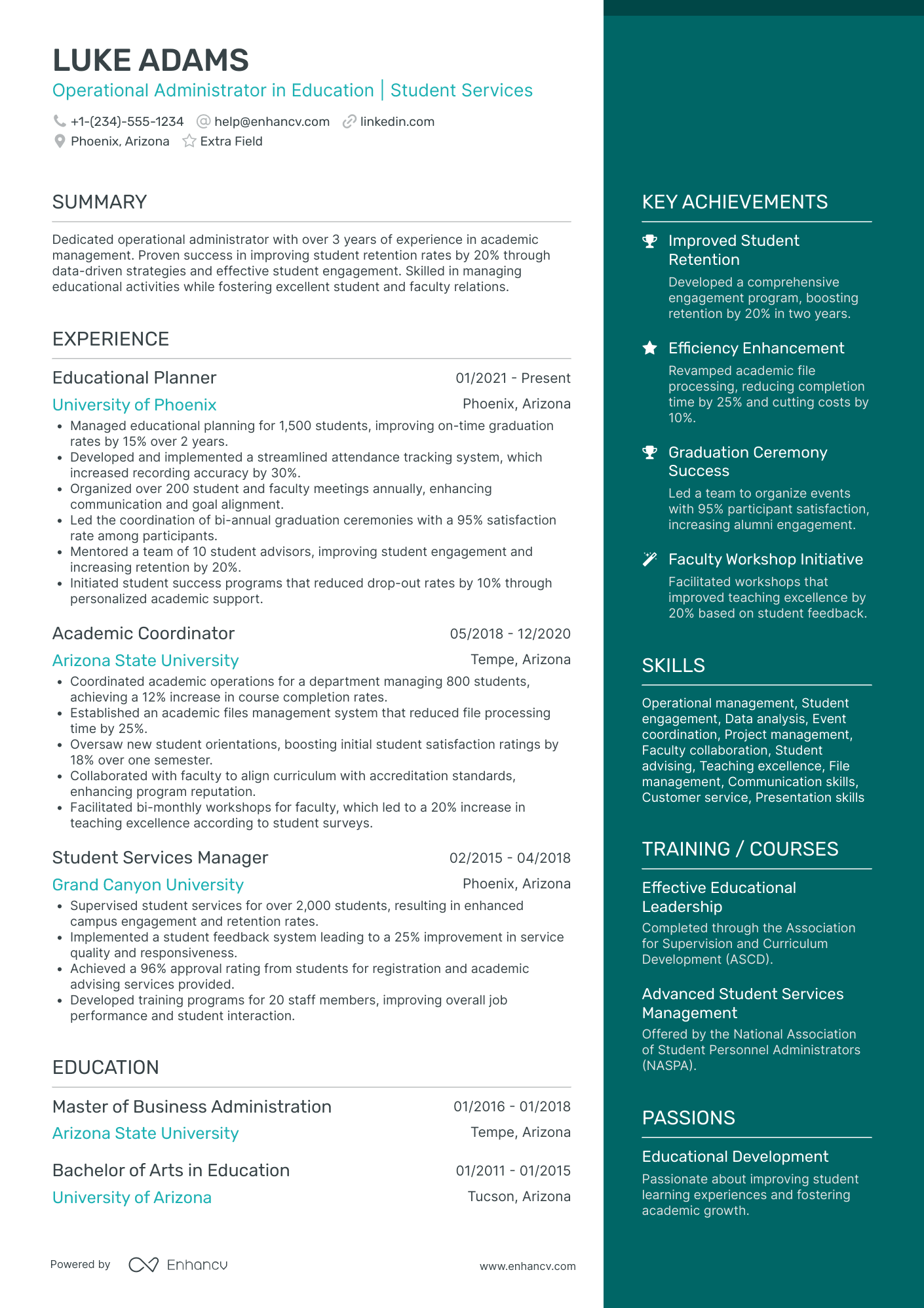 College Registrar Resume Example