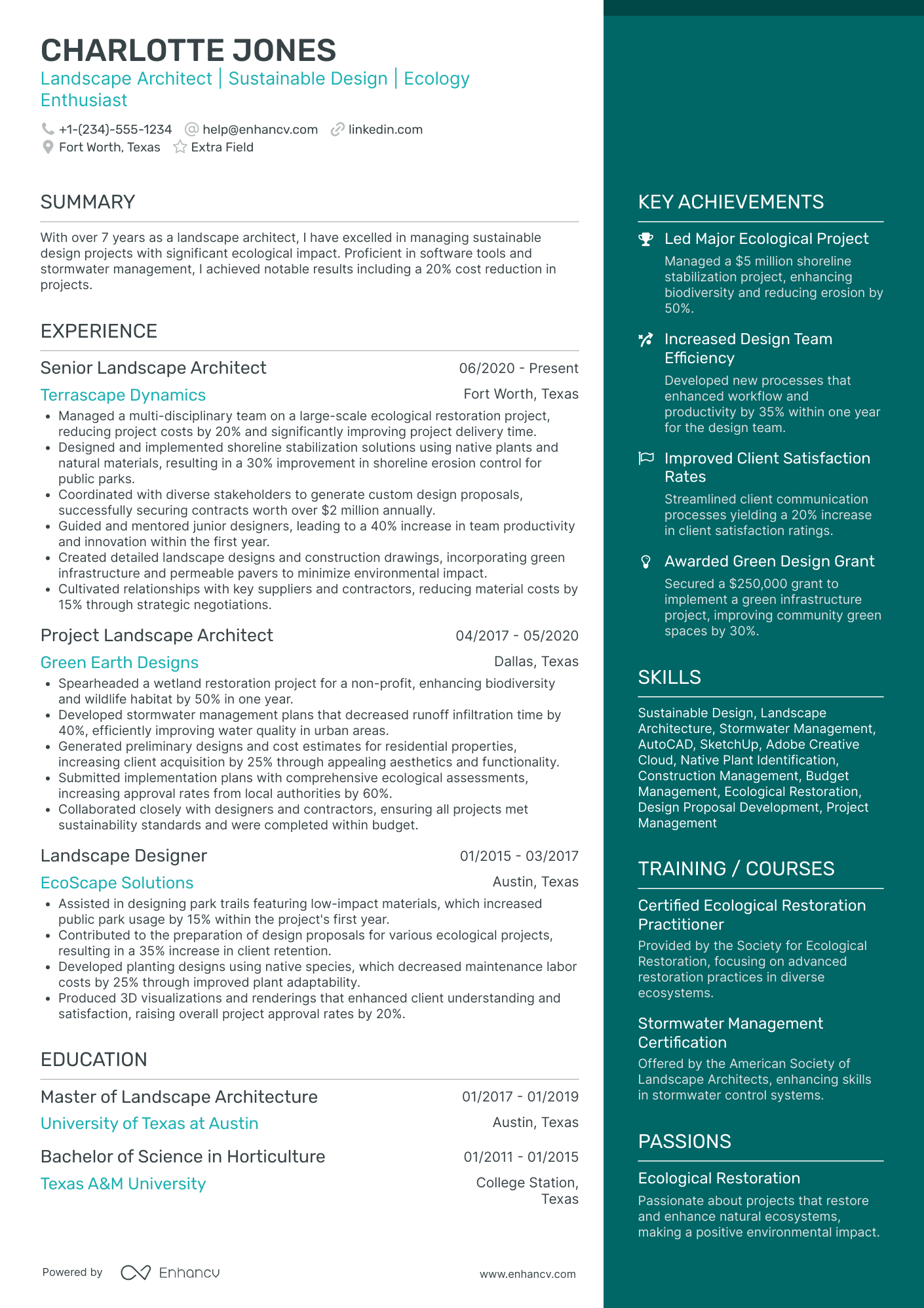 Landscaping Architect Resume Example