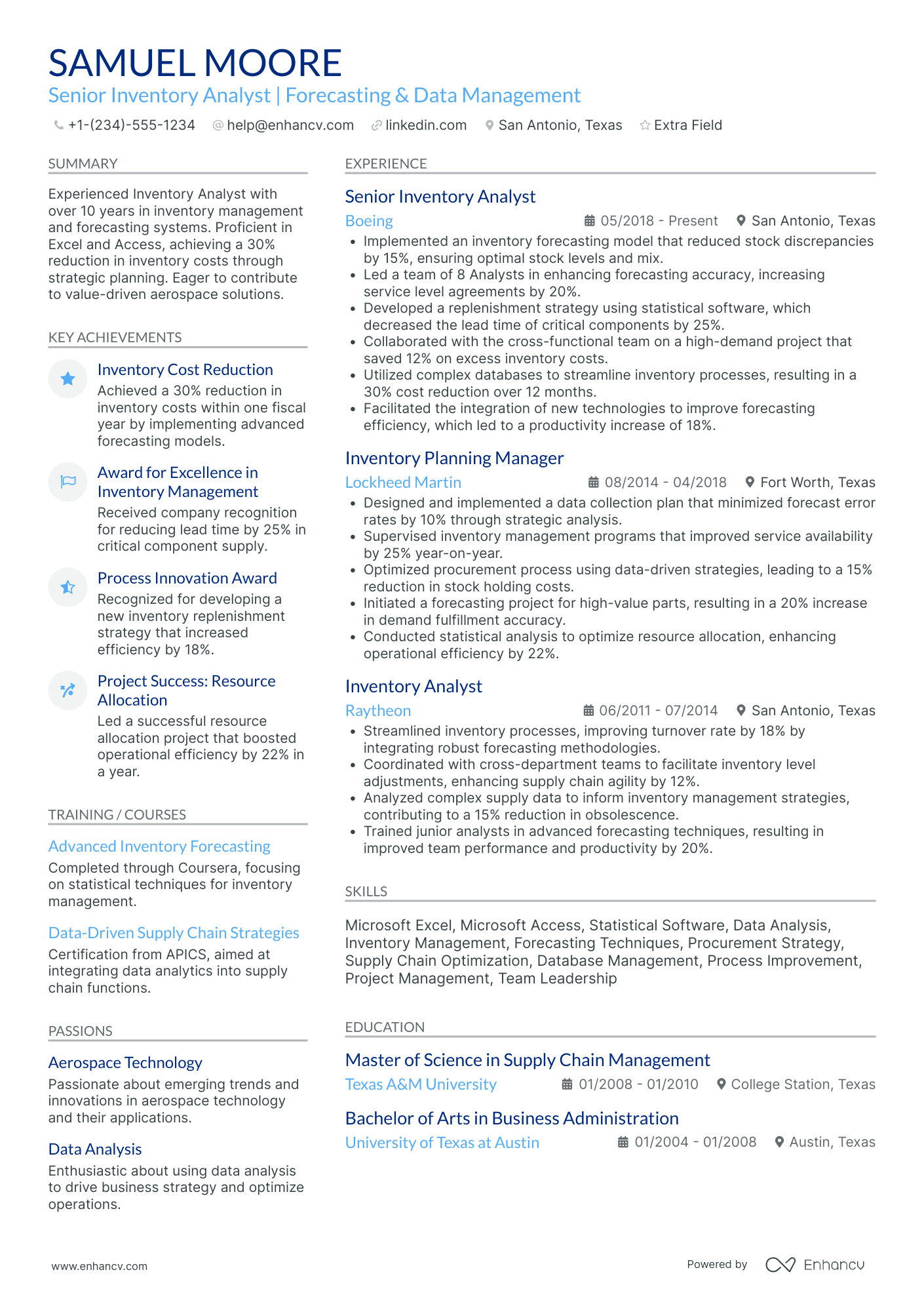 Senior Inventory Analyst Resume Example