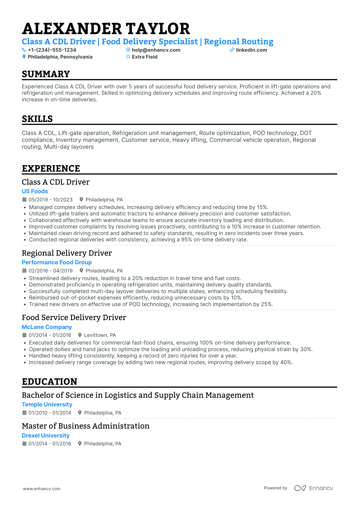 Fast Food Delivery Driver Resume Example