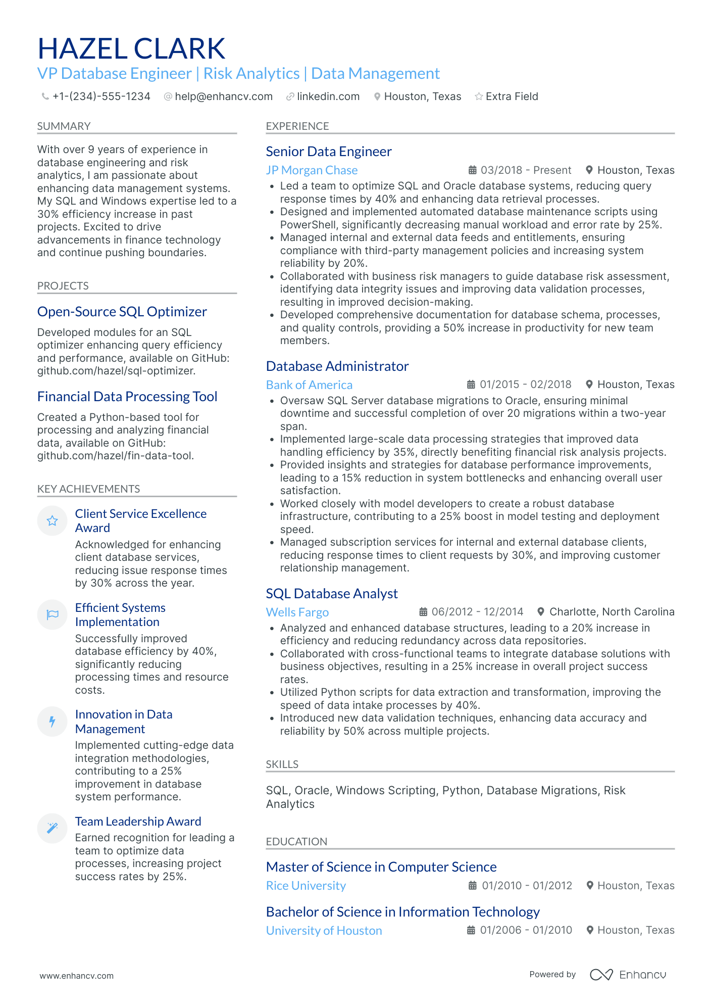 Contract SQL Developer Resume Example