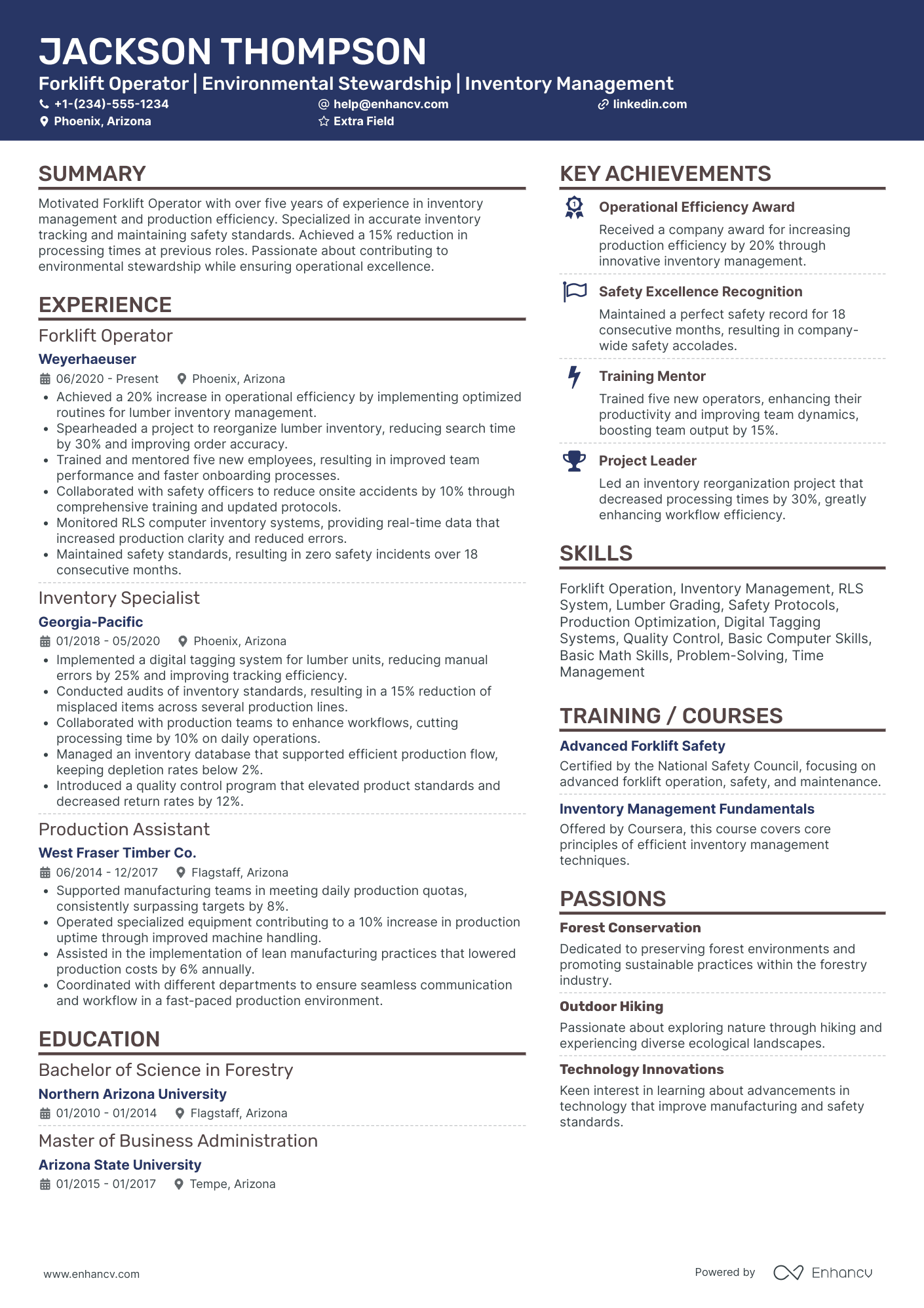 Forklift Operator Supervisor Resume Example