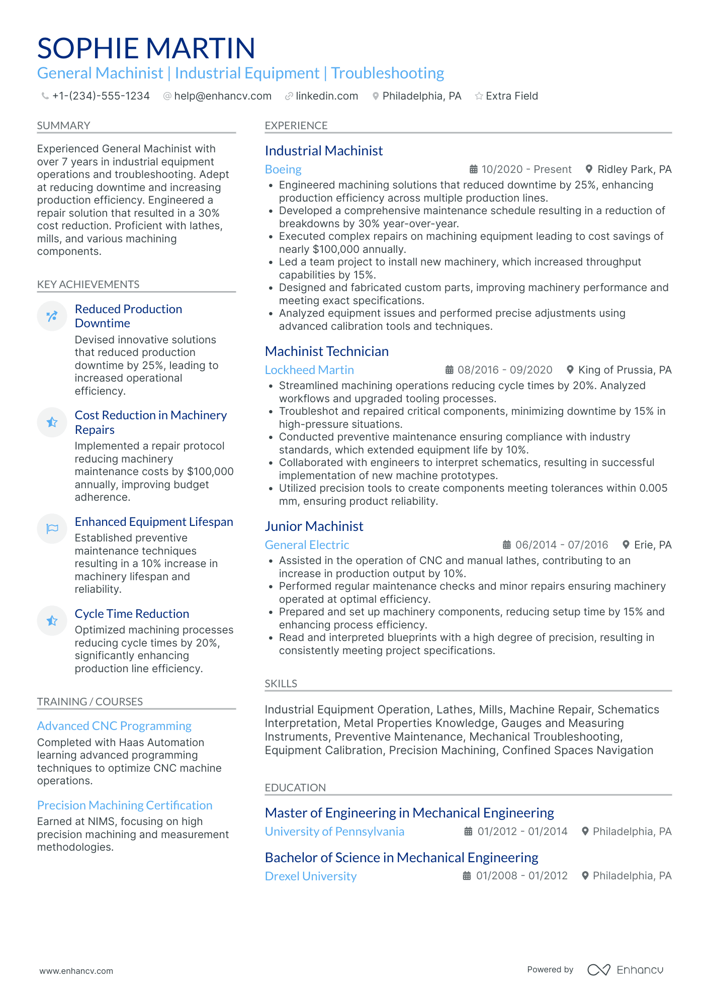 General Machinist Resume Example