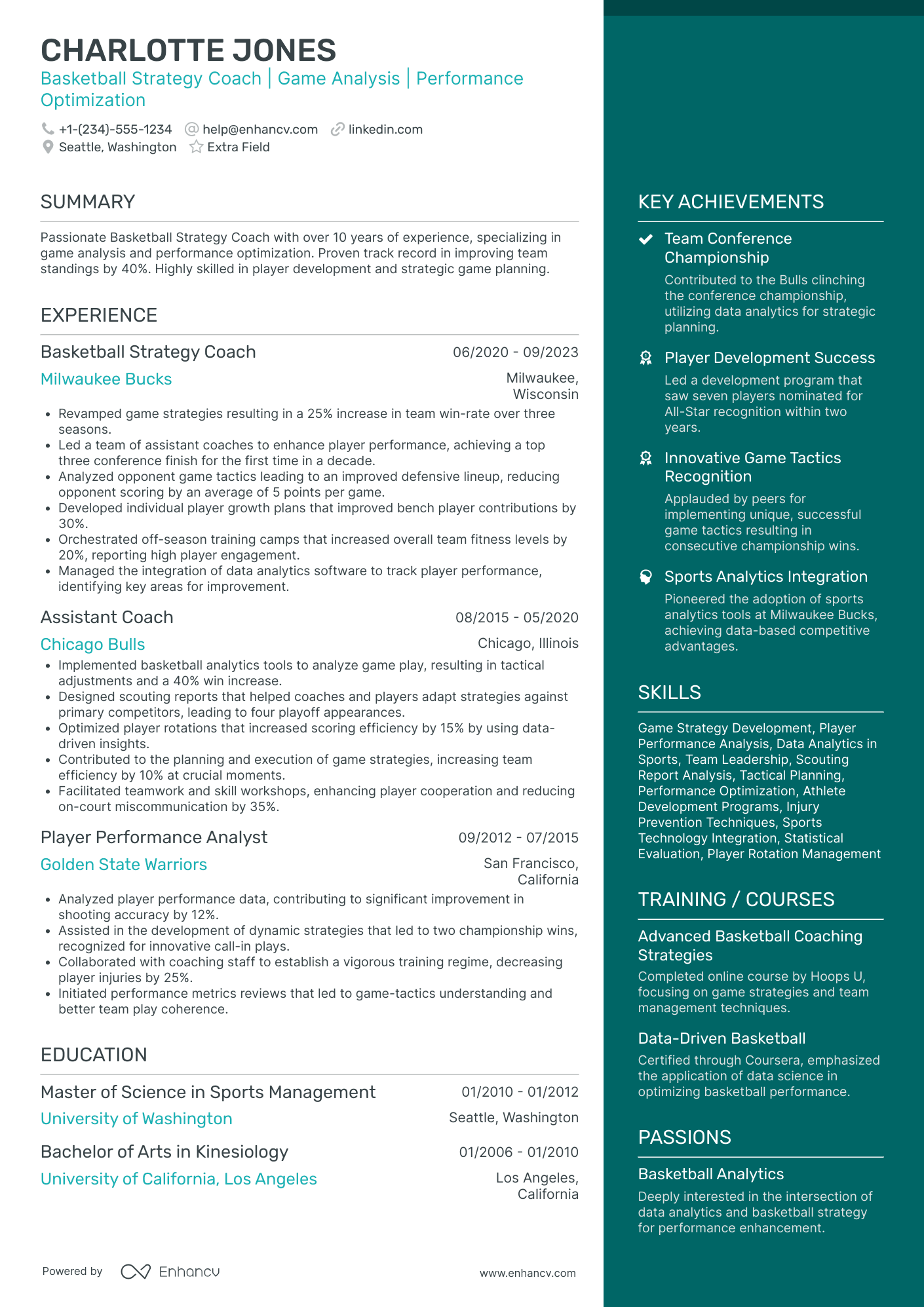 Basketball Strategy Coach Resume Example