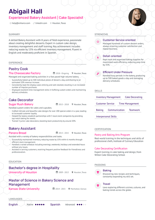 Assistant Baker Resume Example