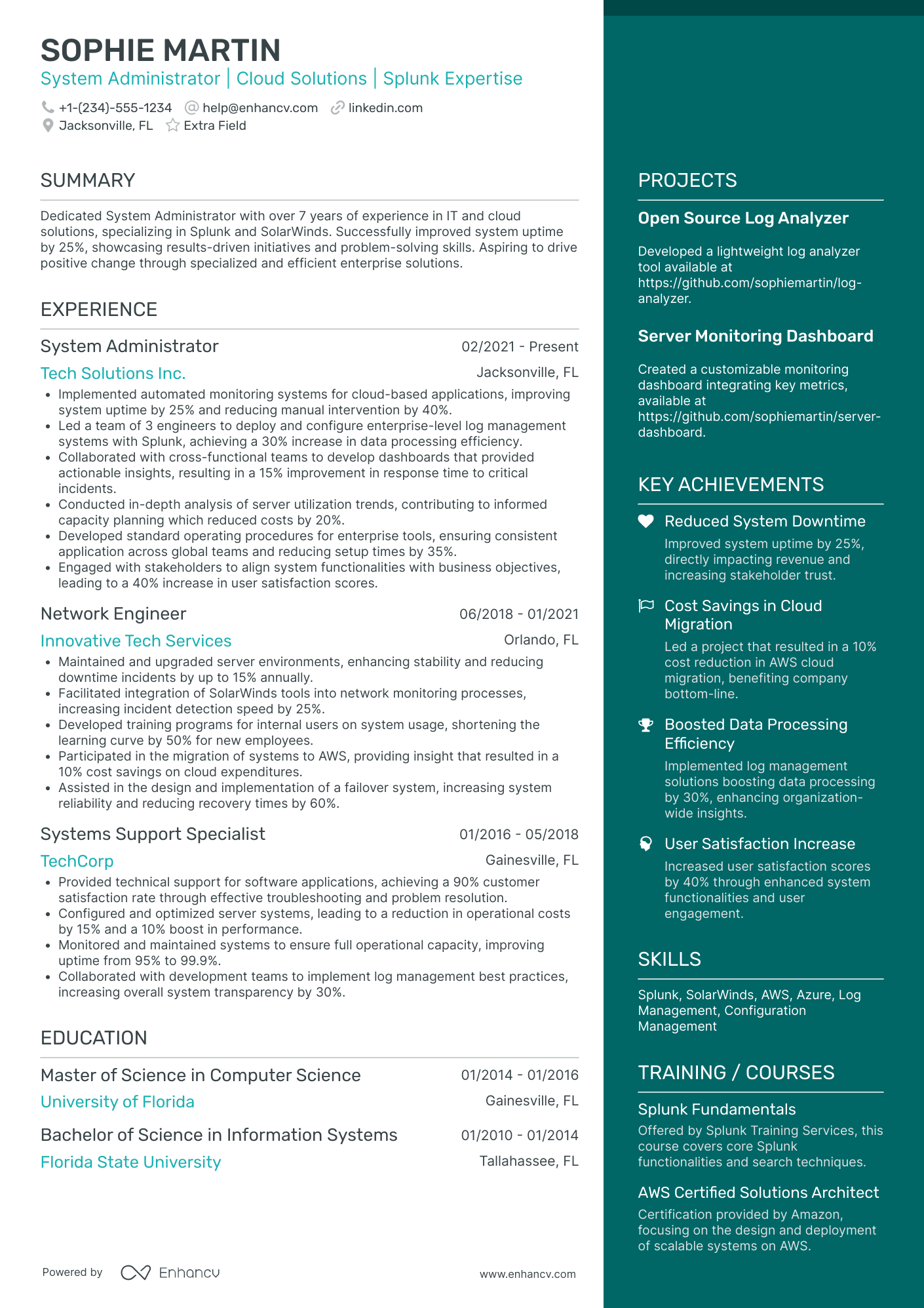 Web System Administrator Resume Example