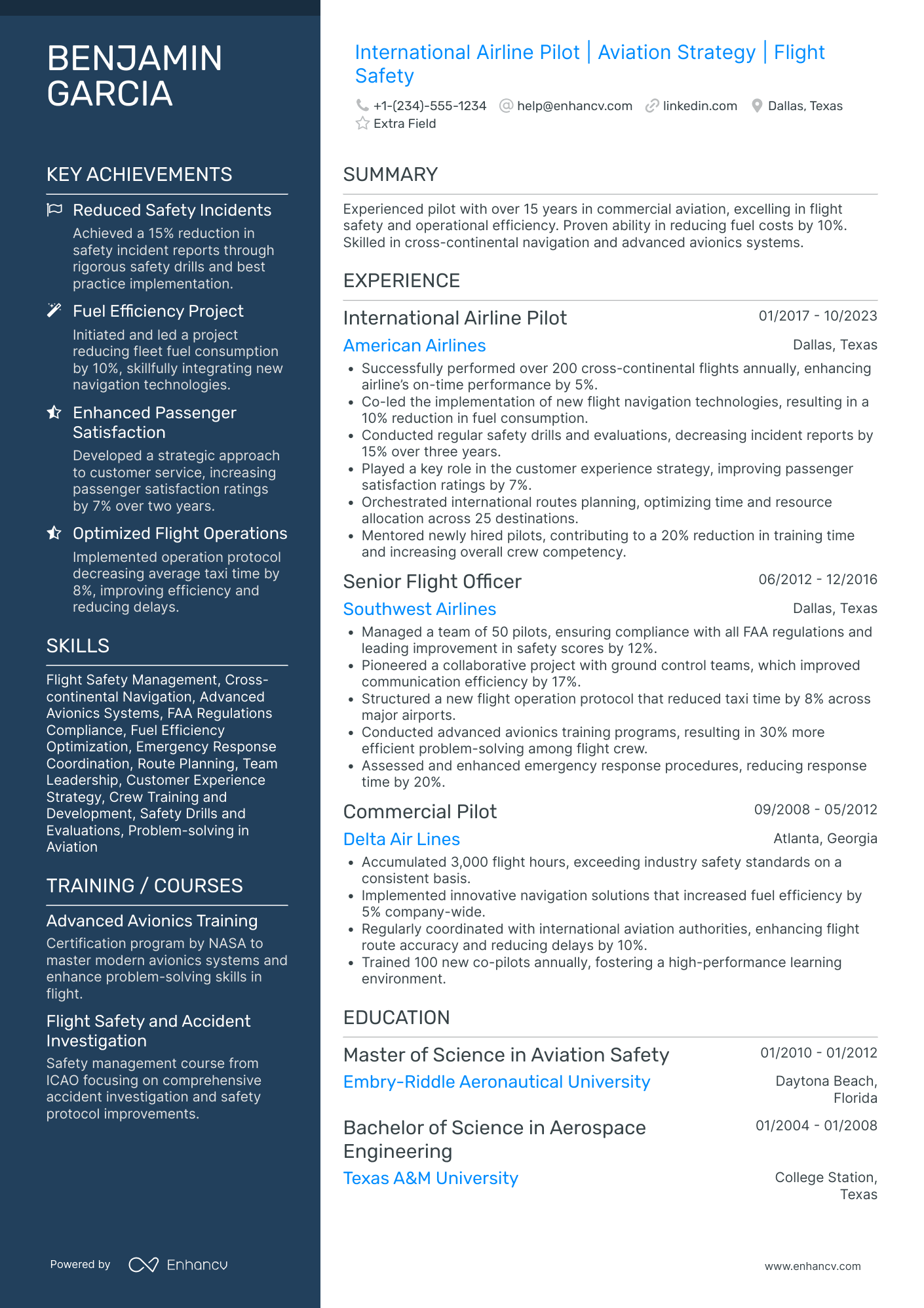 International Airline Pilot Resume Example