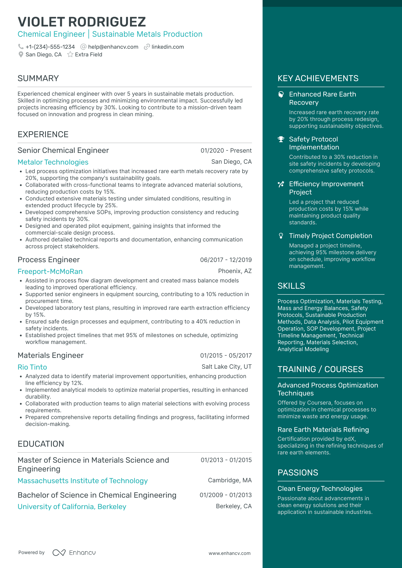 Chemical Safety Engineer Resume Example