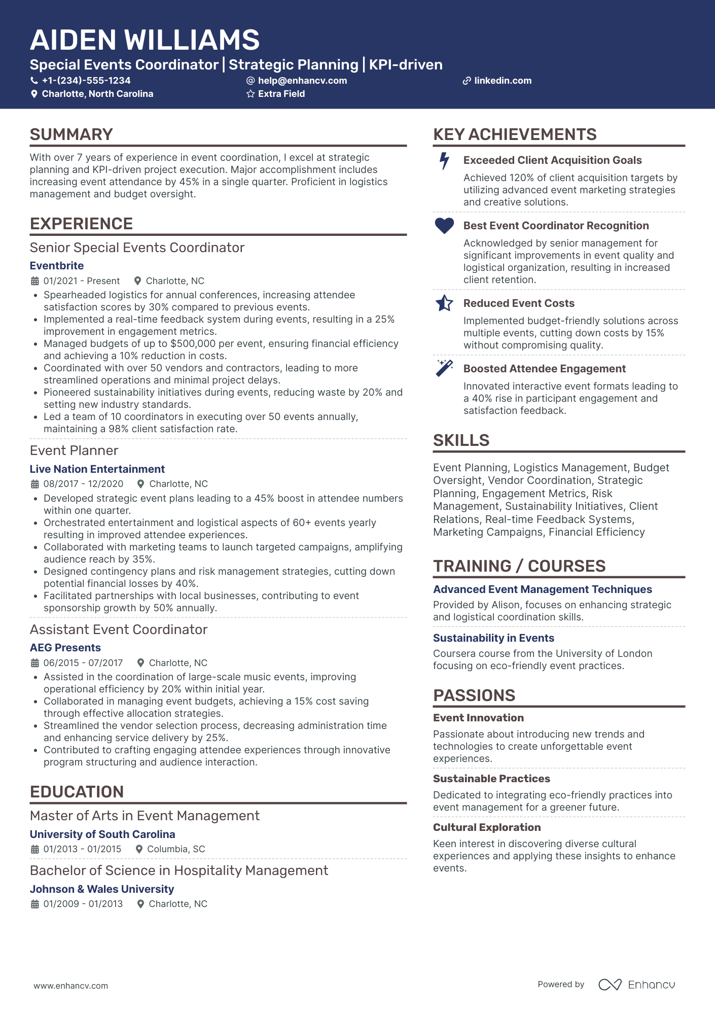 Special Events Coordinator Resume Example