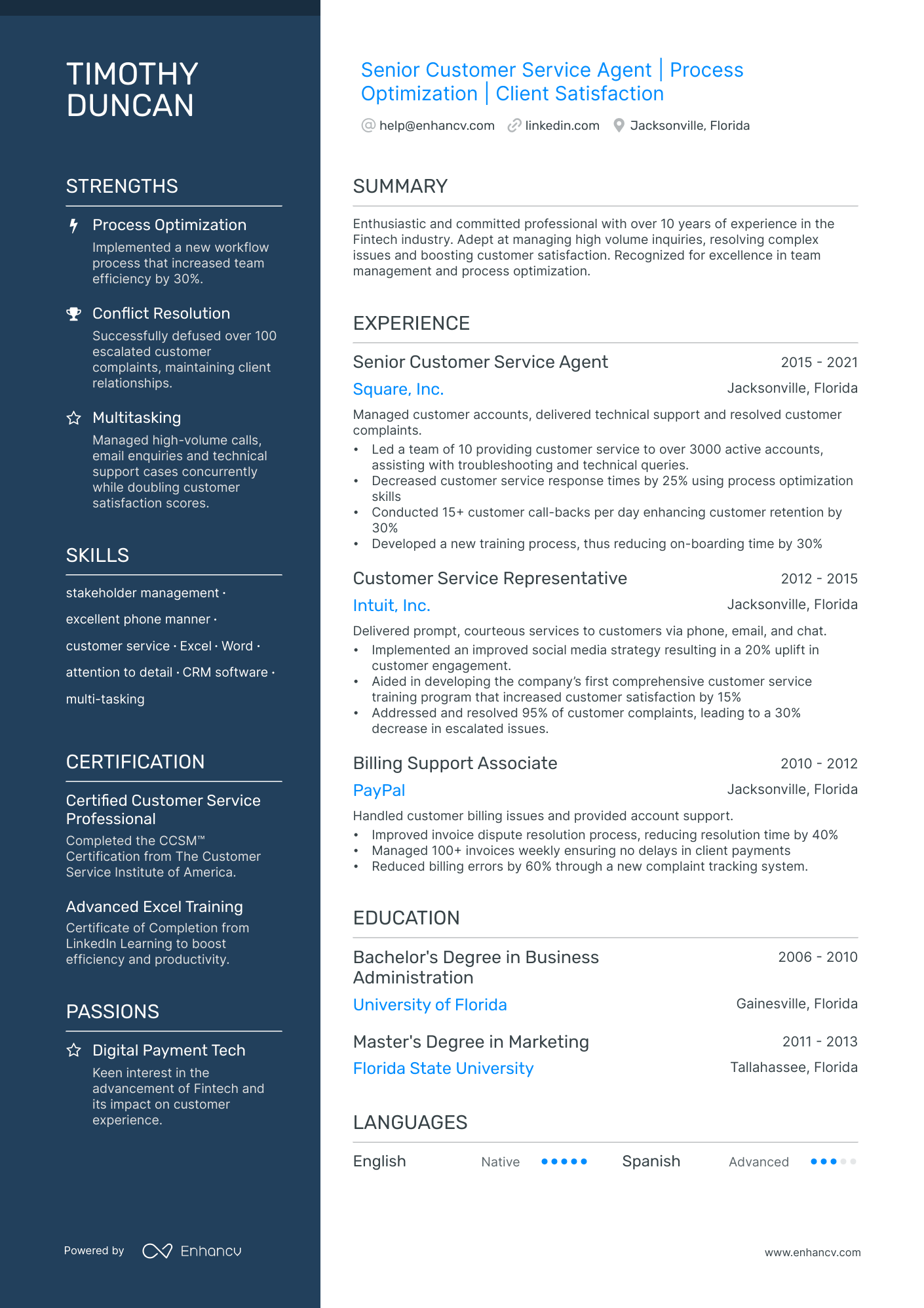 Customer Service Agent Resume Example