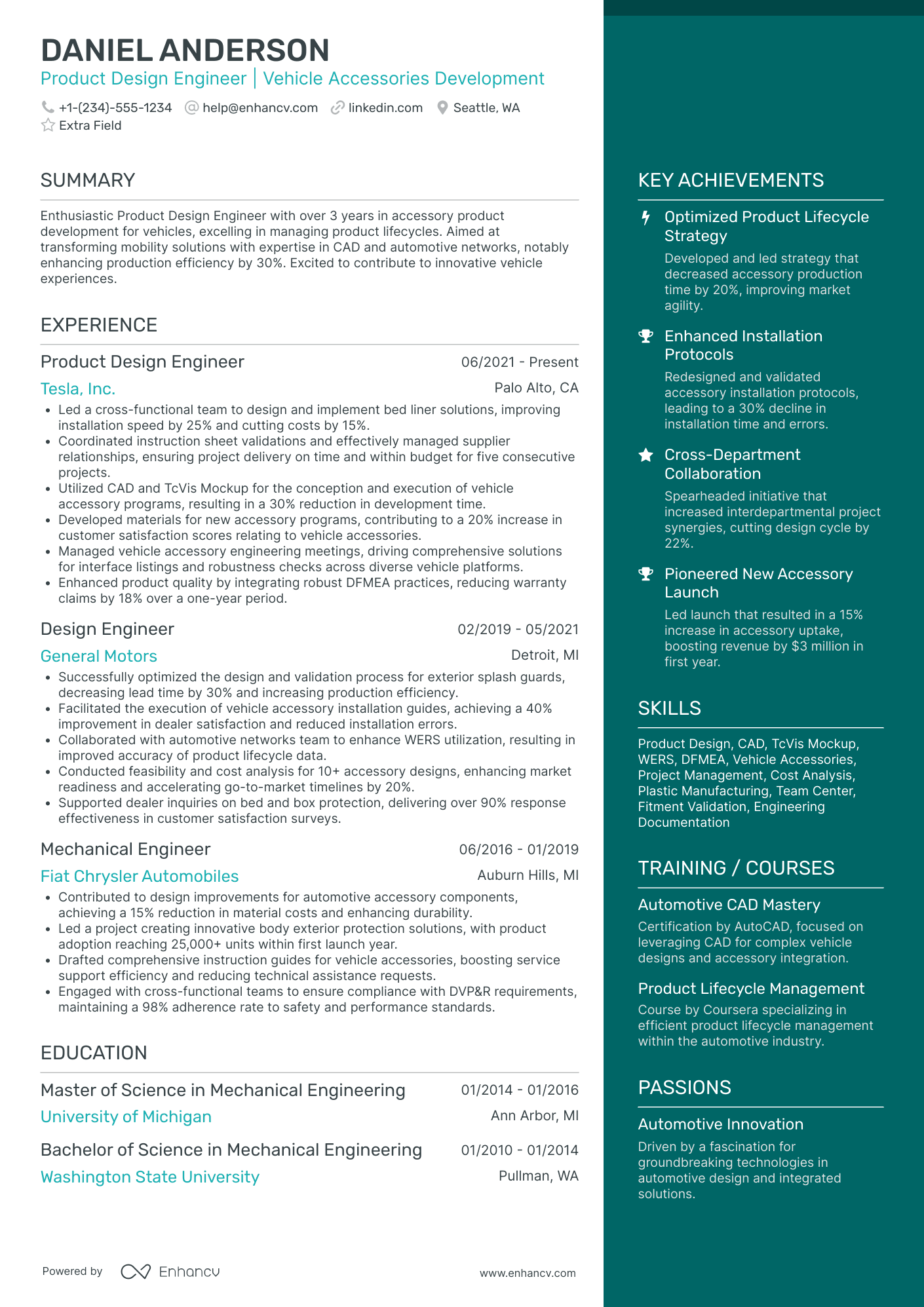 Product Design Engineer Resume Example