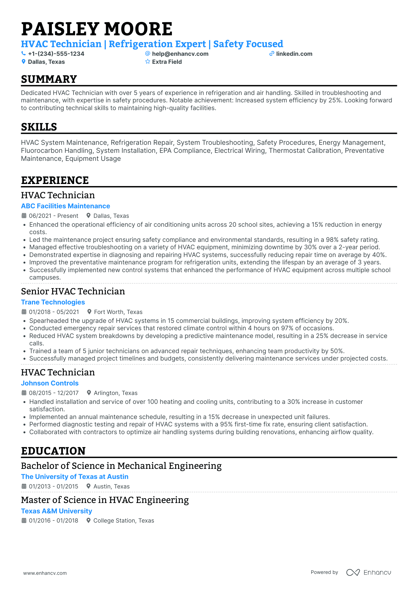 Automotive HVAC Technician Resume Example