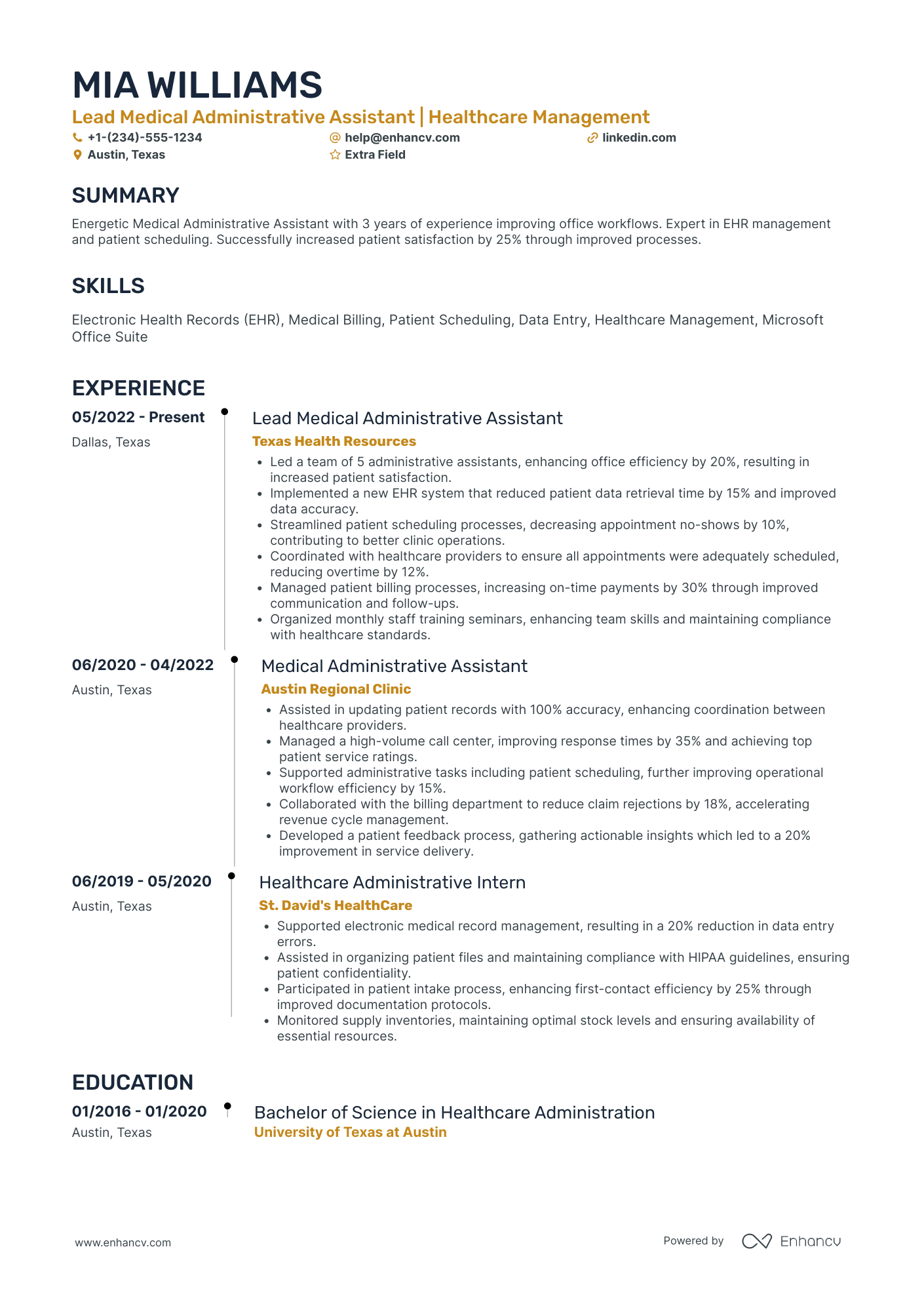 Lead Medical Administrative Assistant Resume Example