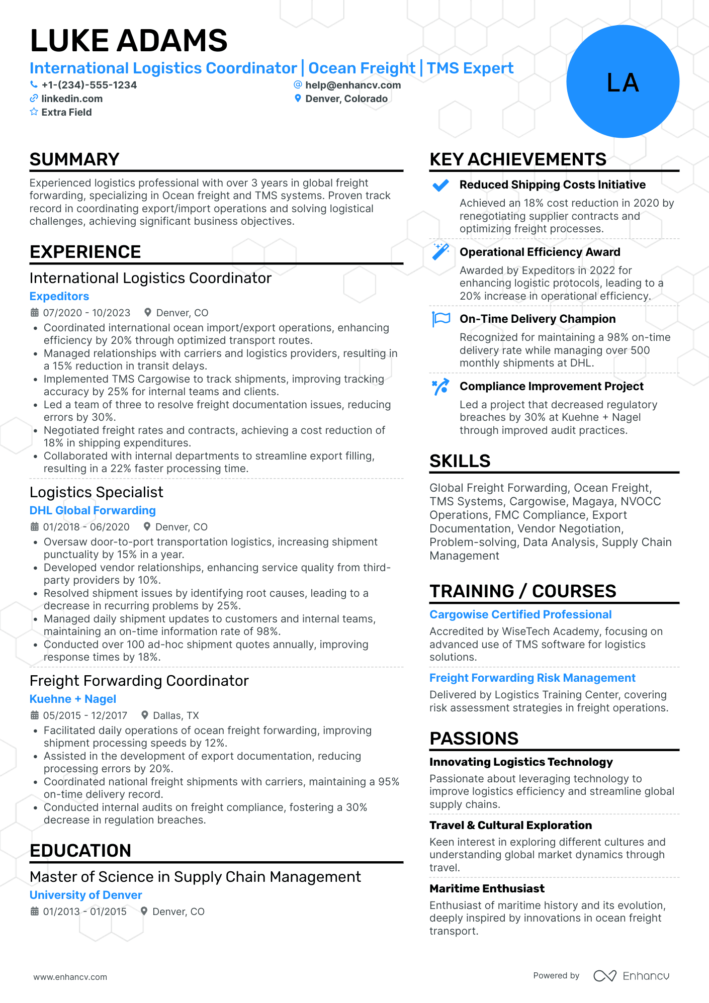 International Logistics Coordinator Resume Example