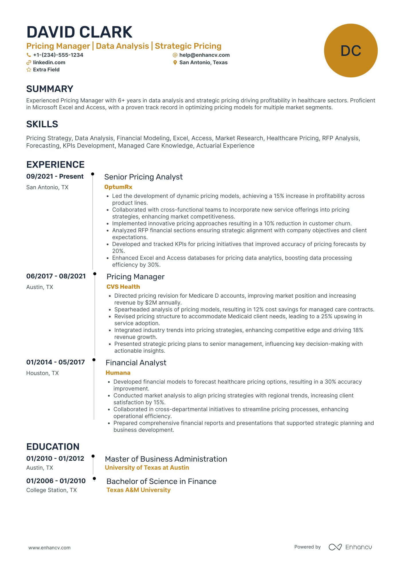 Pricing Manager Trainee Resume Example