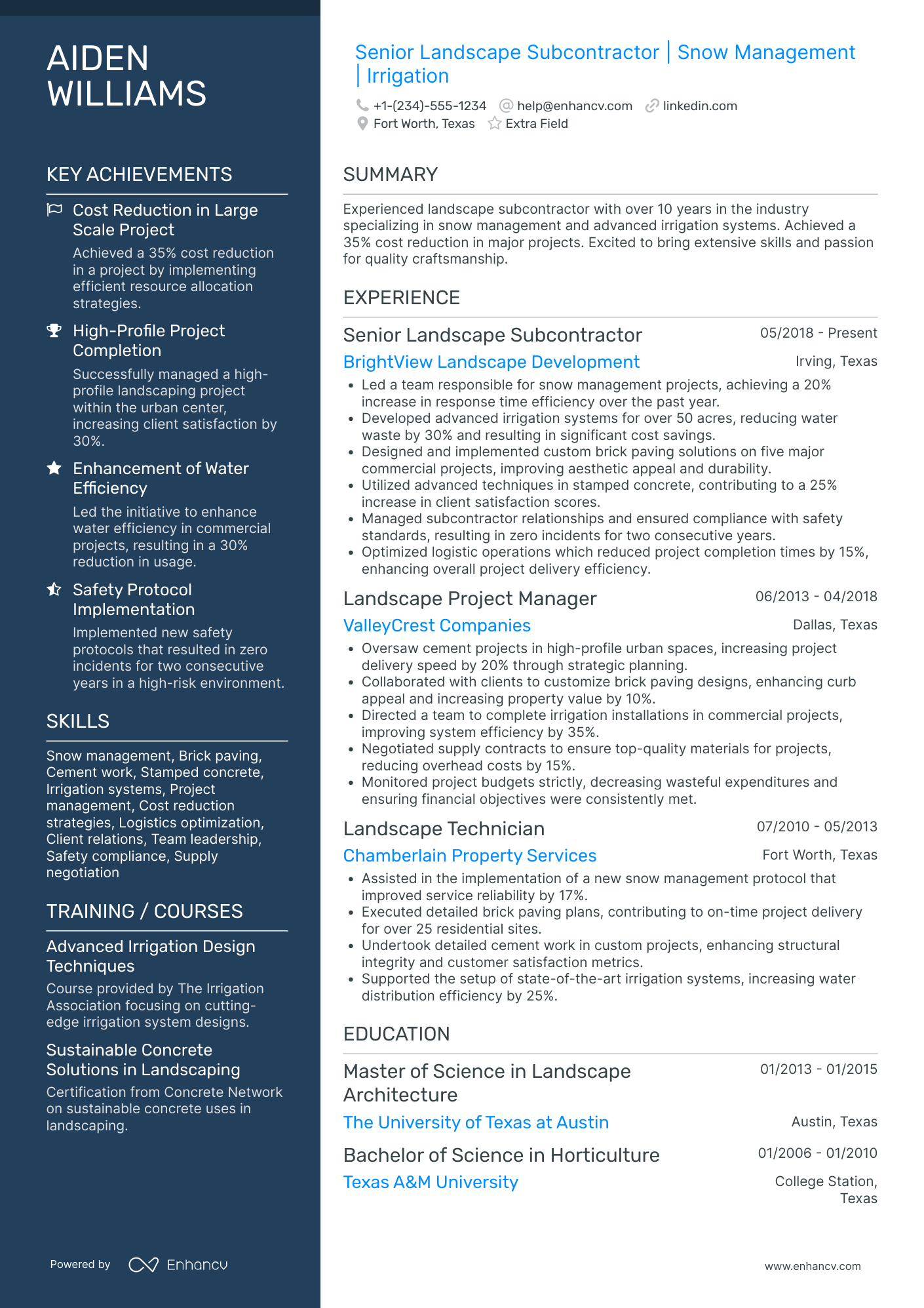 Subcontractor Resume Example