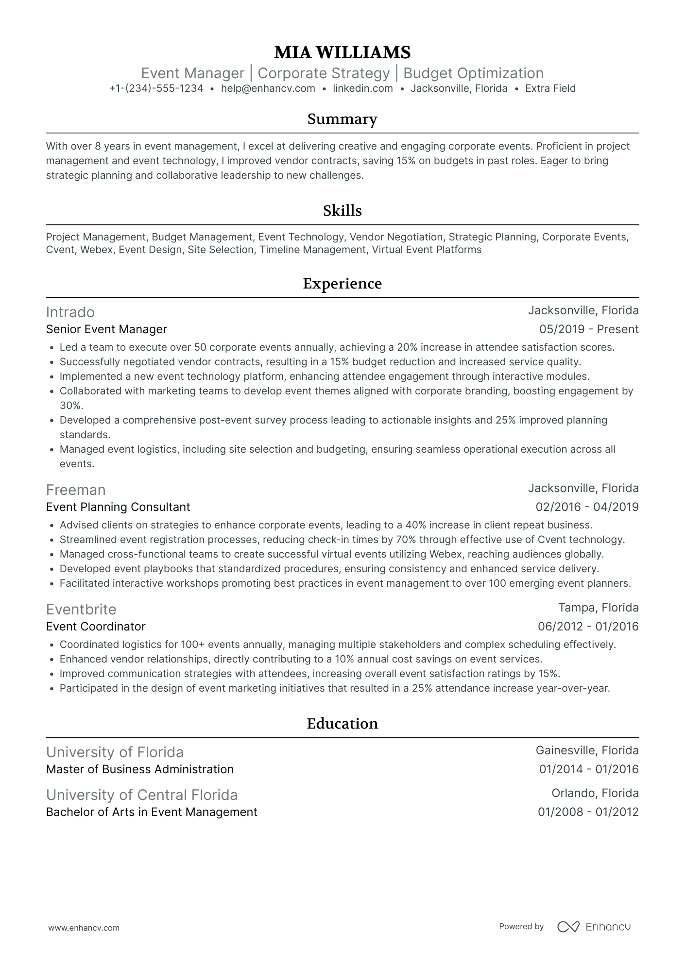 Event Planner Manager Resume Example