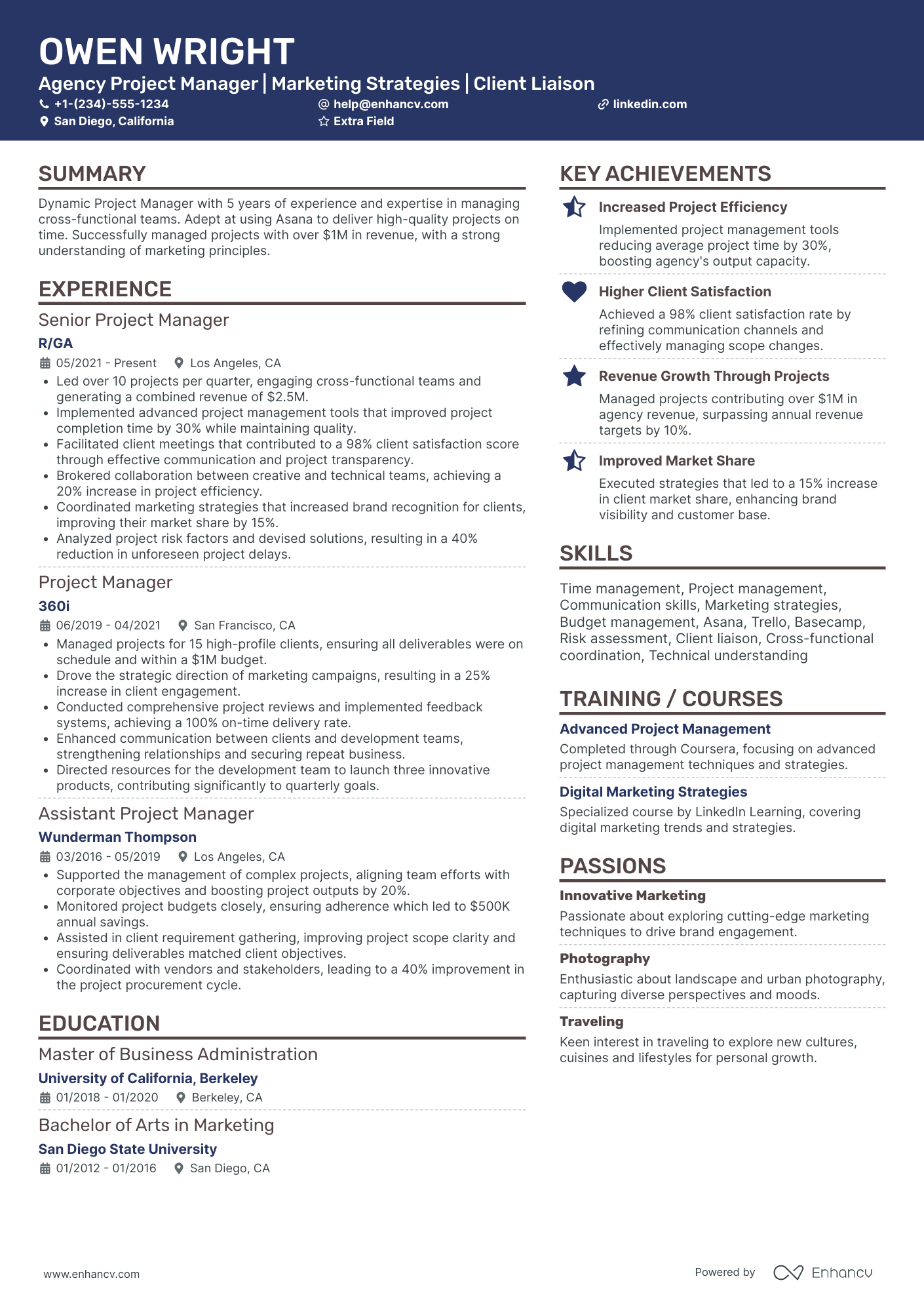 Freelance Event Project Manager Resume Example