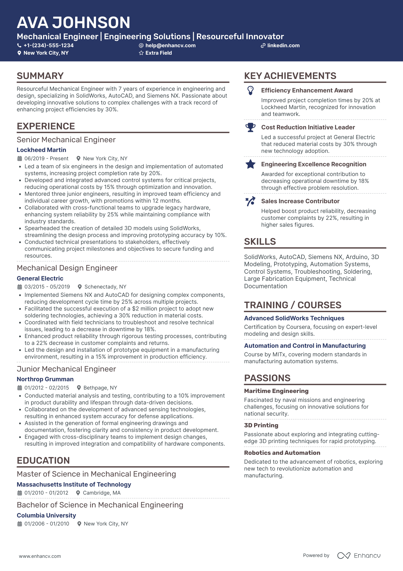 Mechanical Process Engineer Resume Example